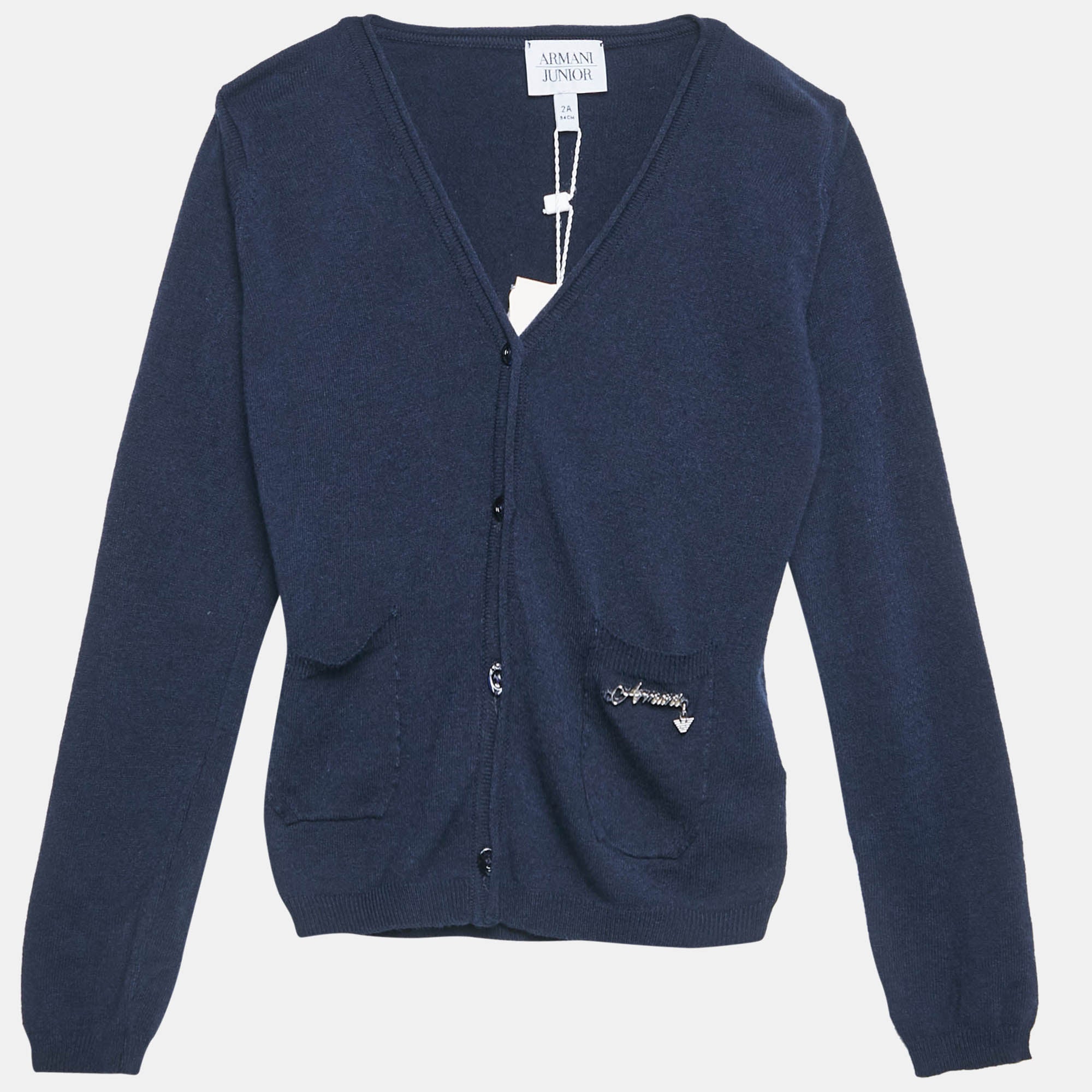 Armani Junior Navy Blue Jersey Button Front Cardigan 2 Yrs