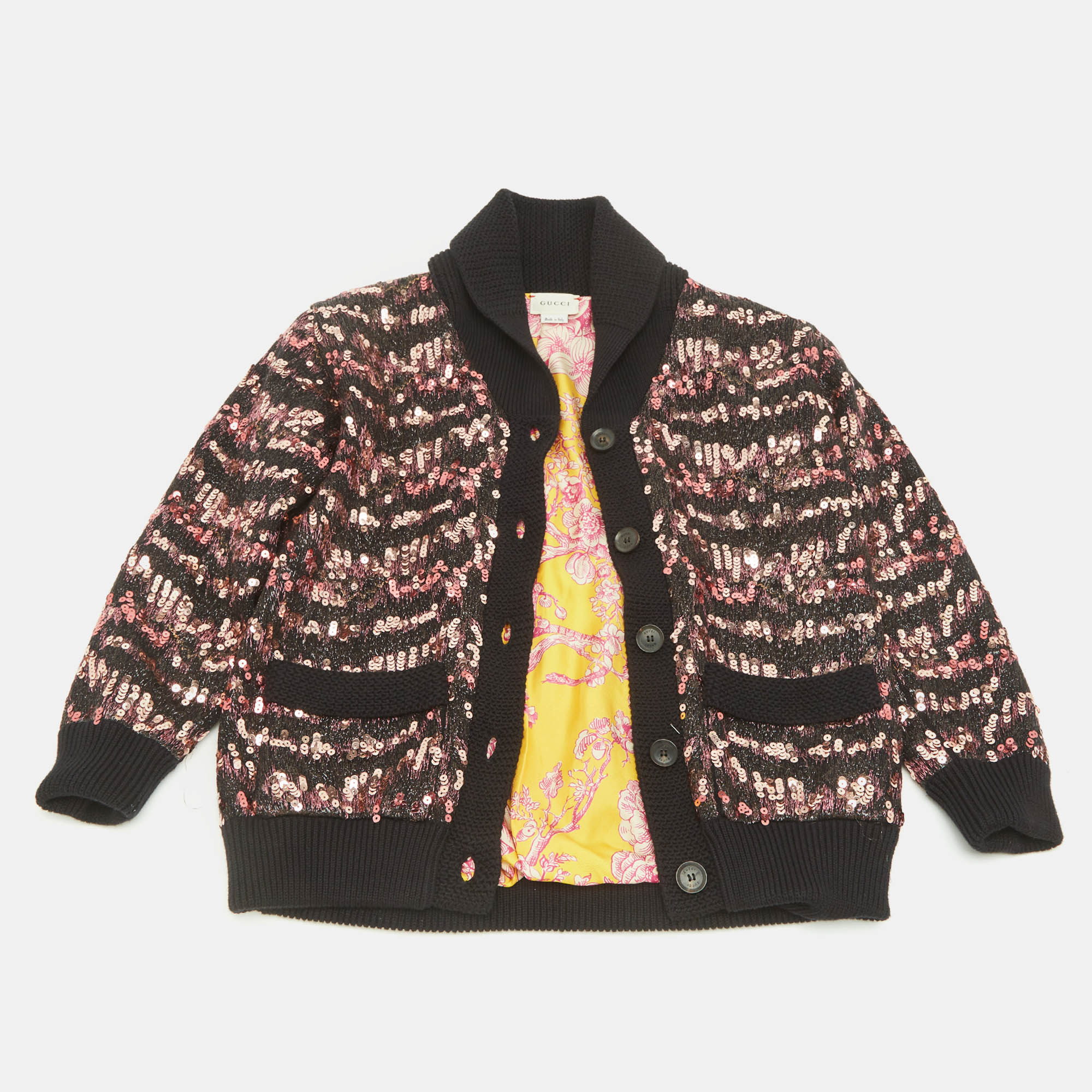 Gucci Kids Black -Print Tiger Sequins Cardigan 8Yrs