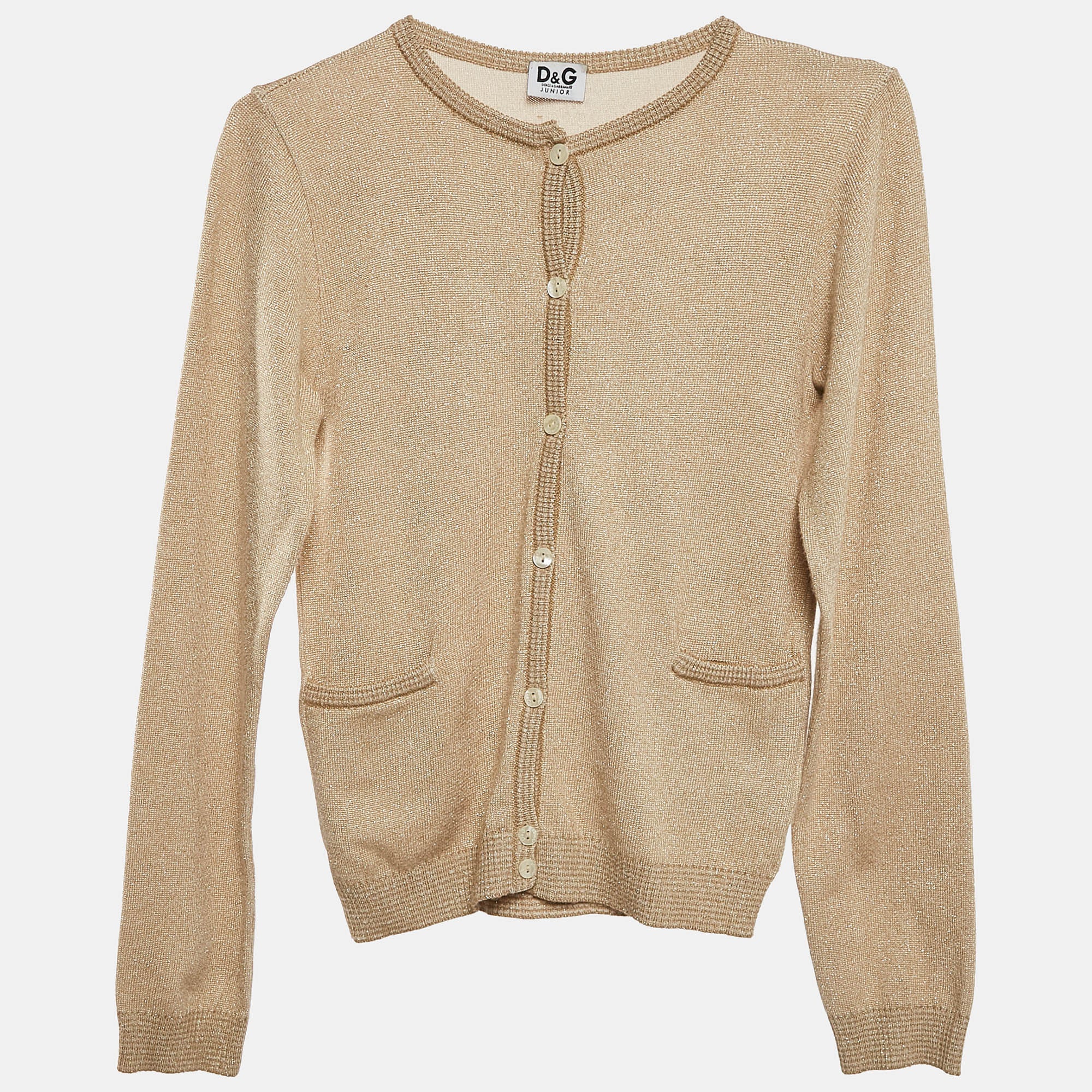 D&G Junior Gold Lurex Knit Button Front Cardigan S