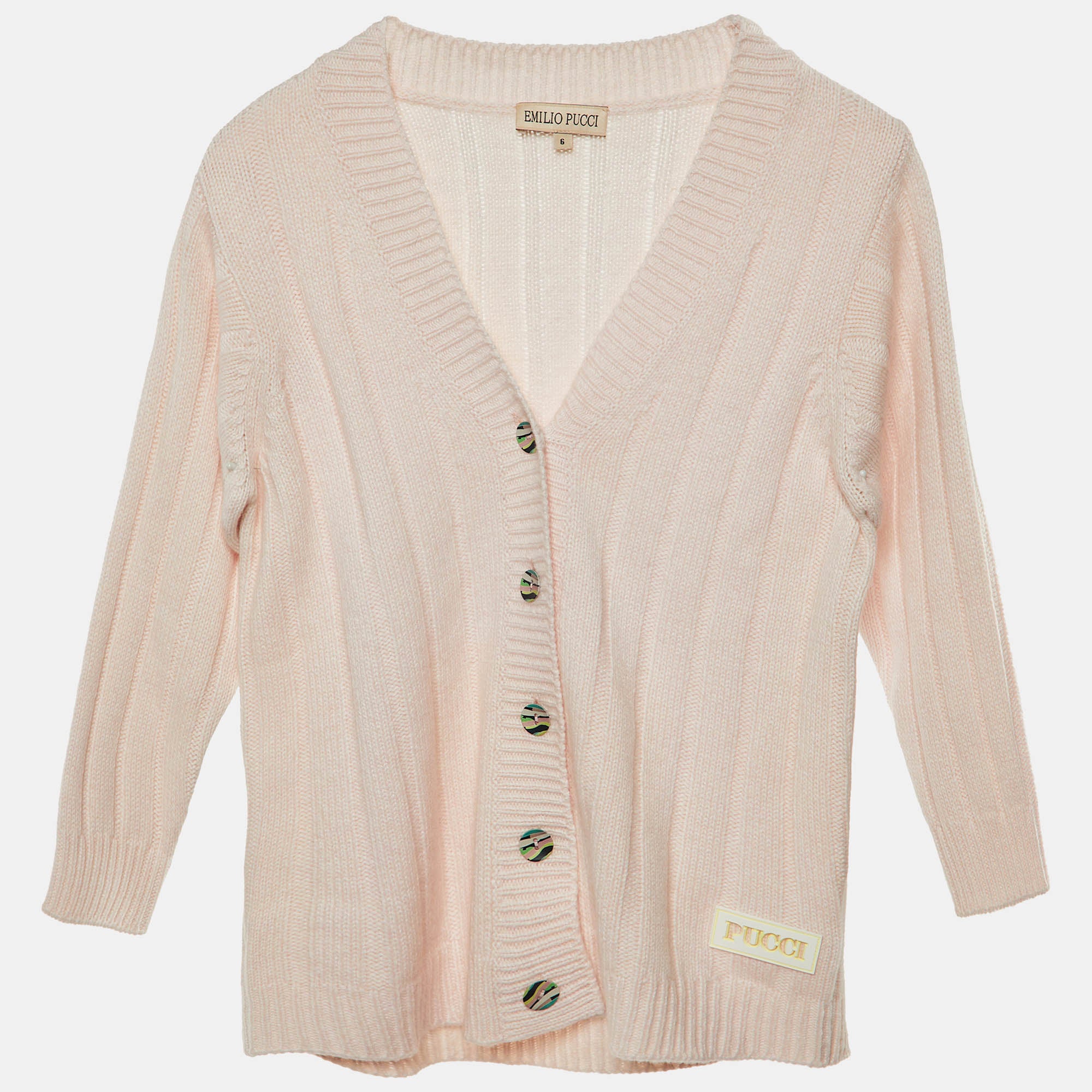 Emilio Pucci Kids Pink Wool Knit Cardigan Size 6 Yrs