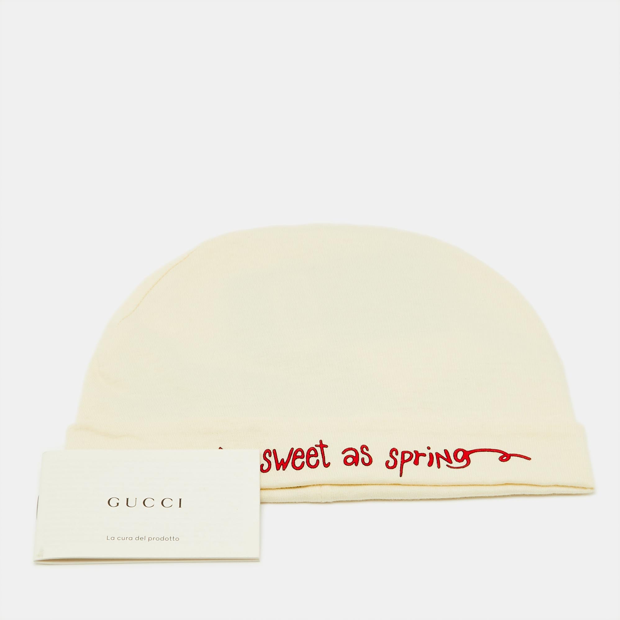 Gucci Cream Logo Print Cotton Beanie L-50