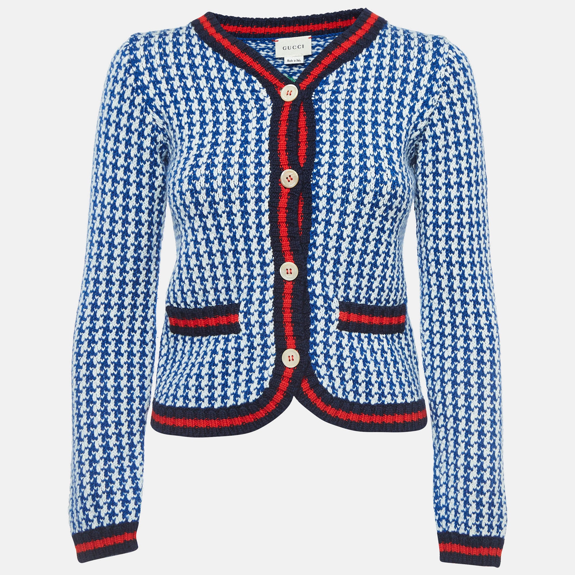 Gucci Blue-White Patterned Wool Buttoned Cardigan (10 Yrs)