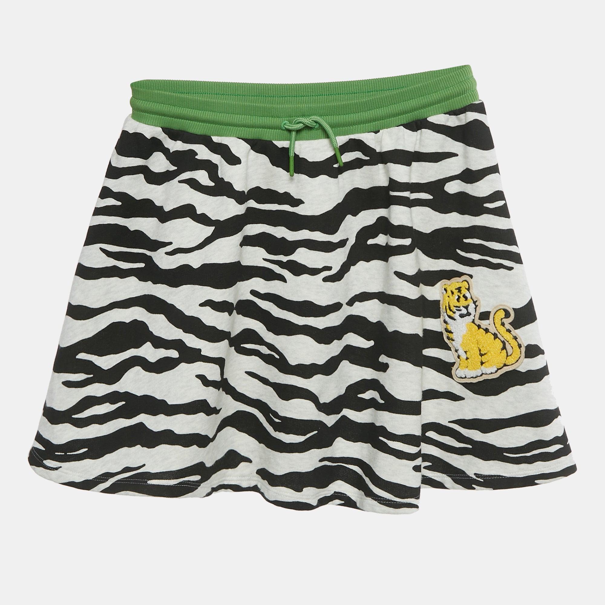 Kenzo Kids Black - White Animal Print Tiger Applique Cotton Skirt 10Yrs