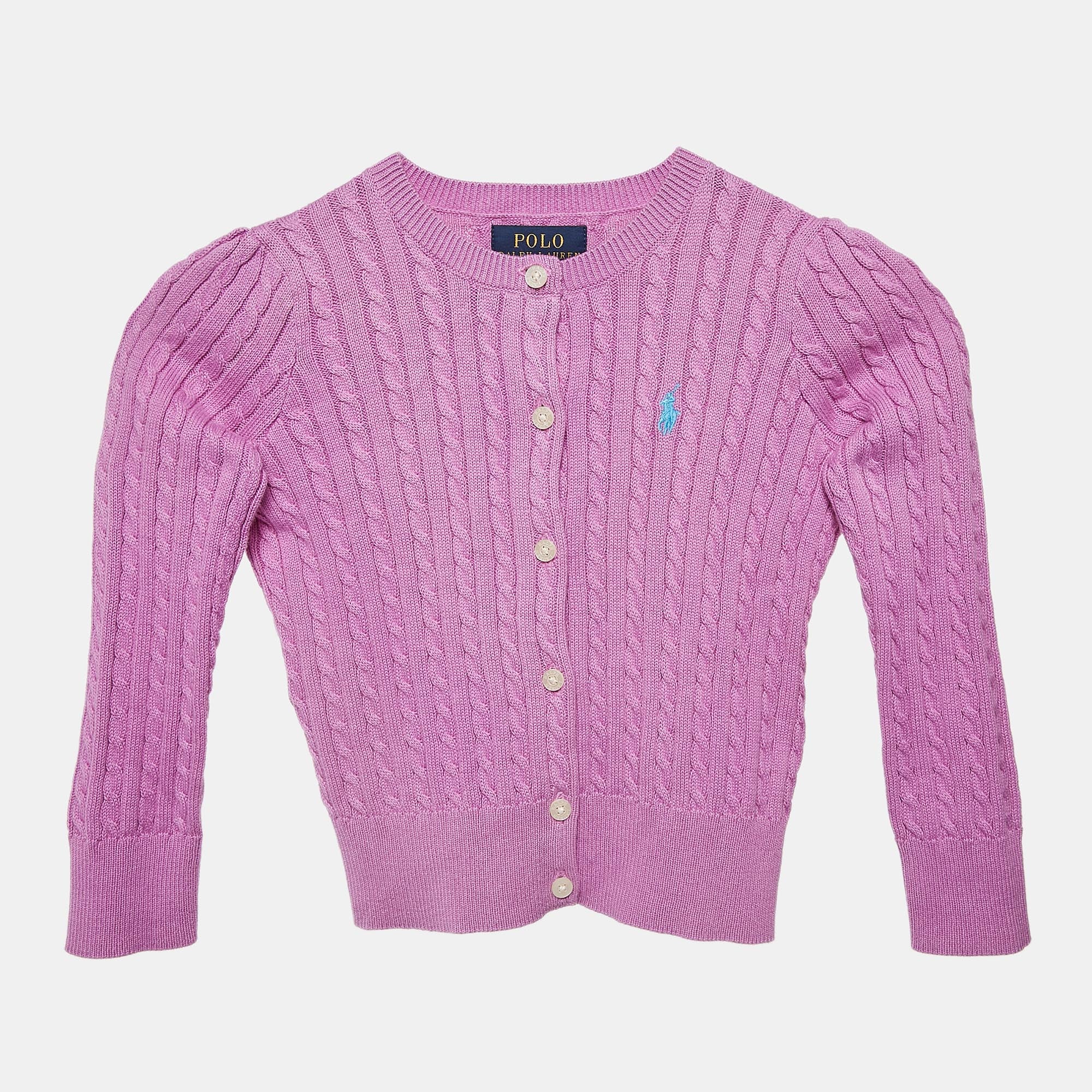 Polo Ralph Lauren Purple Mini Cable Knit Button Front Cardigan 3 Yrs