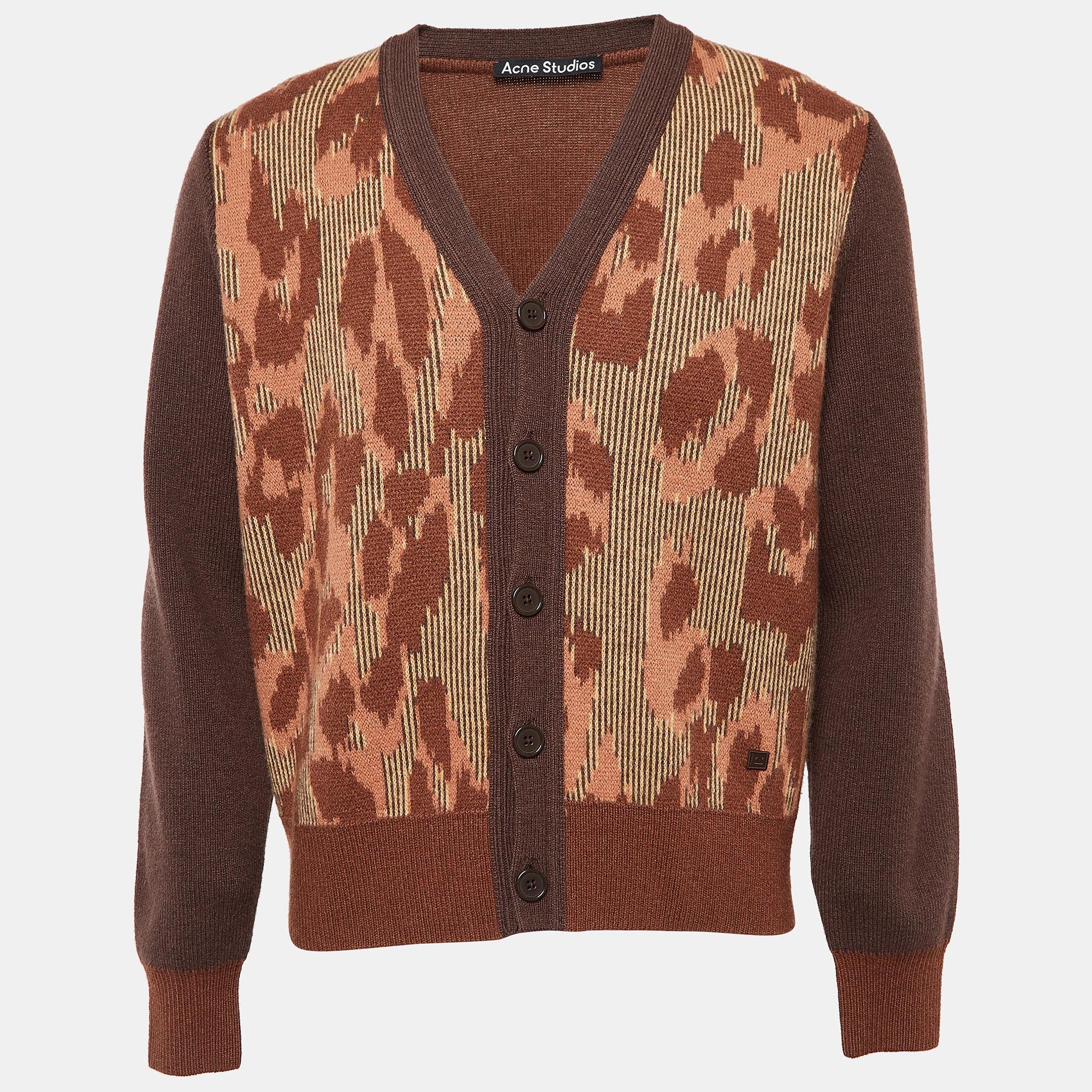 Acne Studios Brown Patterned Wool Knit Cardigan M