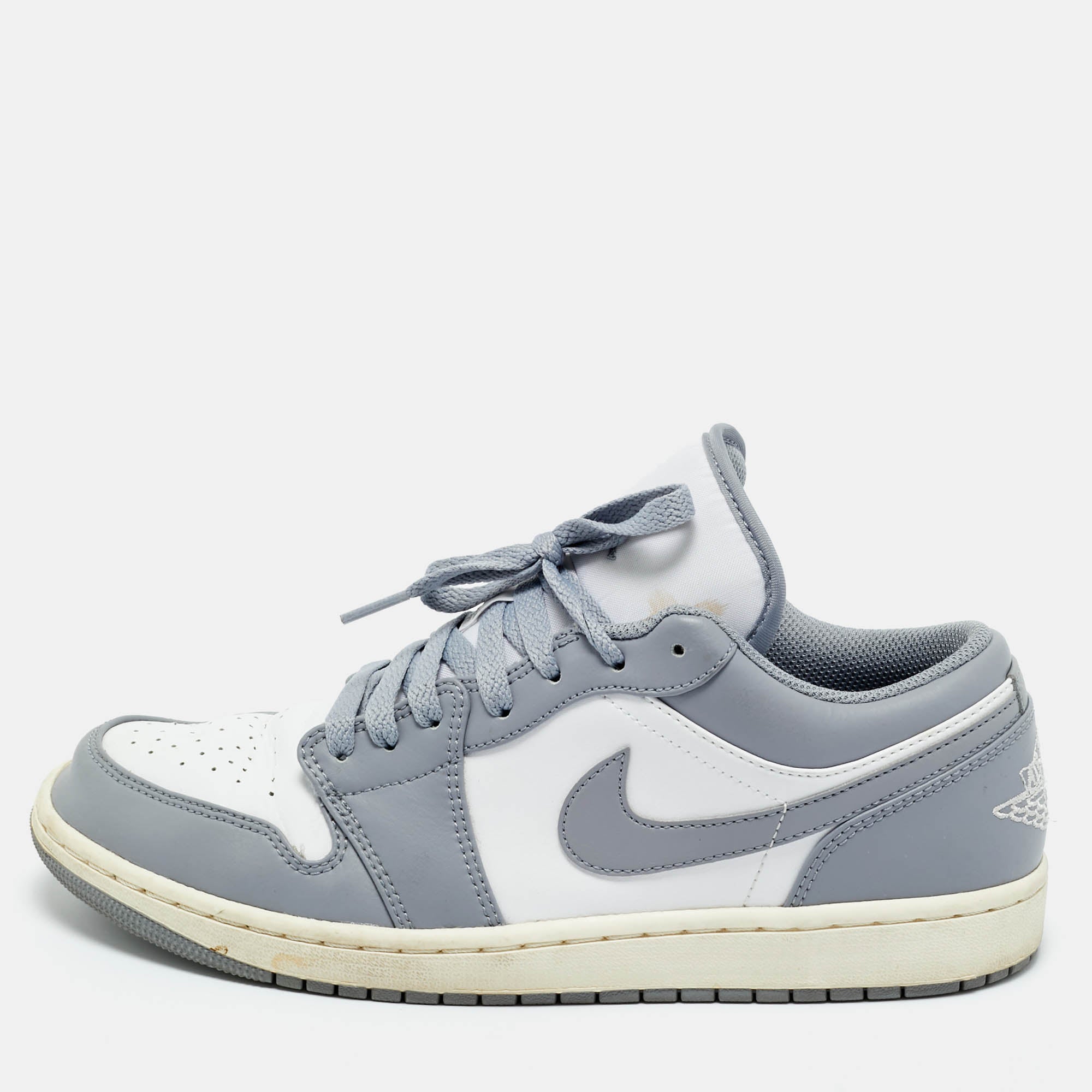 Air Jordans Grey-White Leather Jordan 1 Low Vintage Stealth Grey&nbsp;Sneakers Size 44