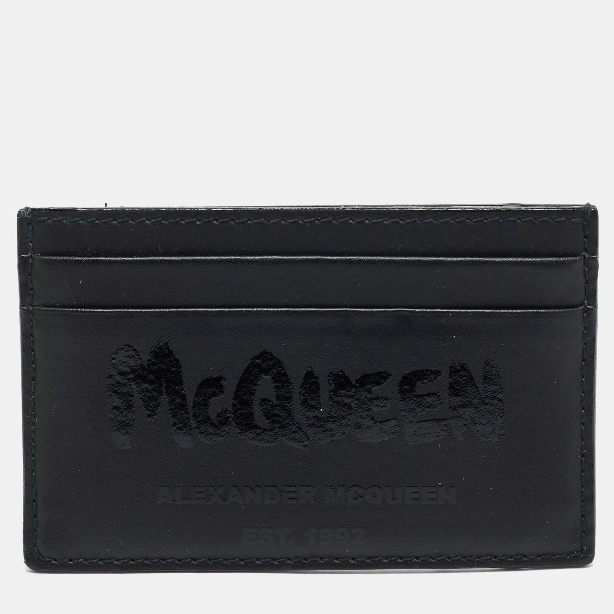 Alexander Mcqueen Black Logo Print Leather Card Holder