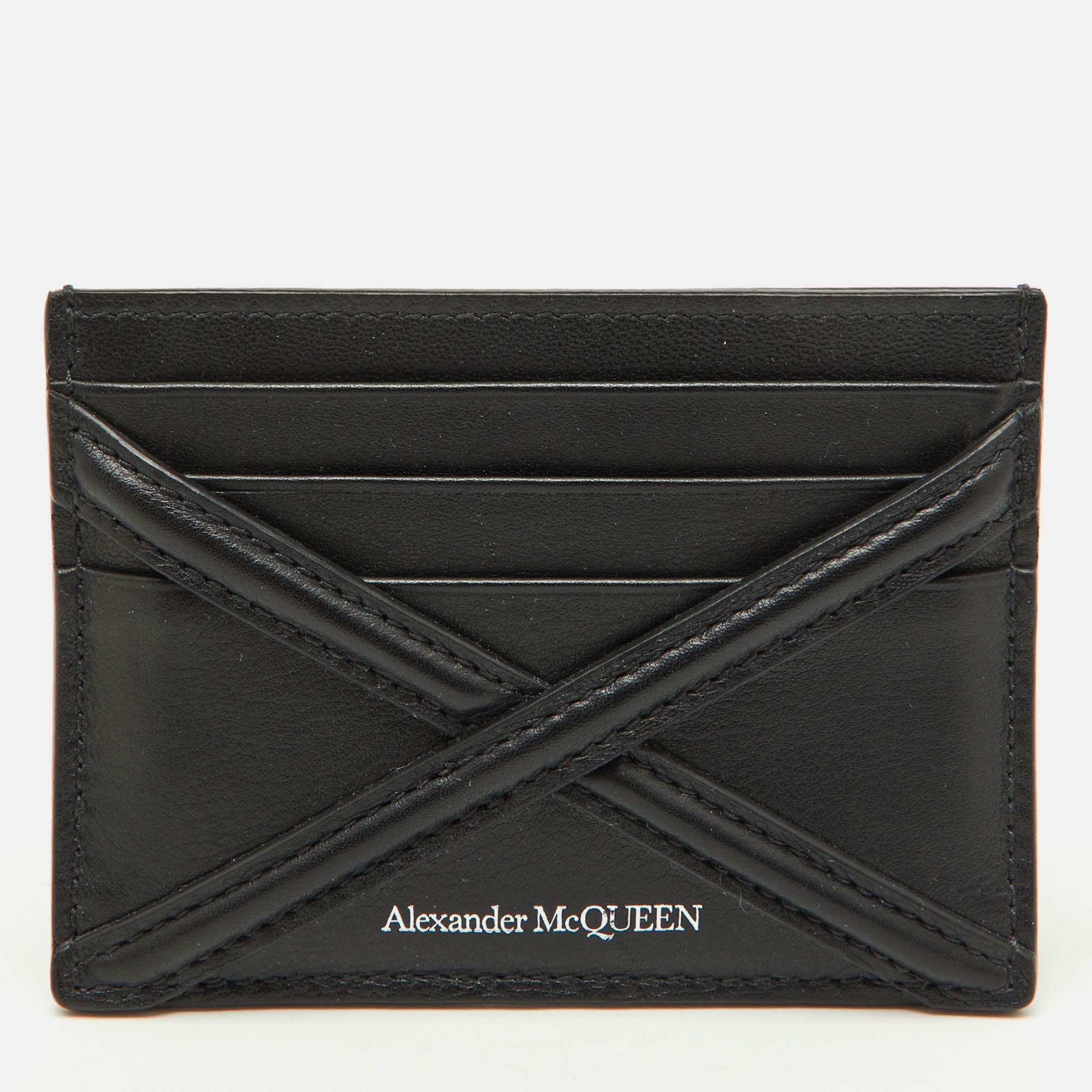 Alexander Mcqueen Black Logo Print Leather Card Holder