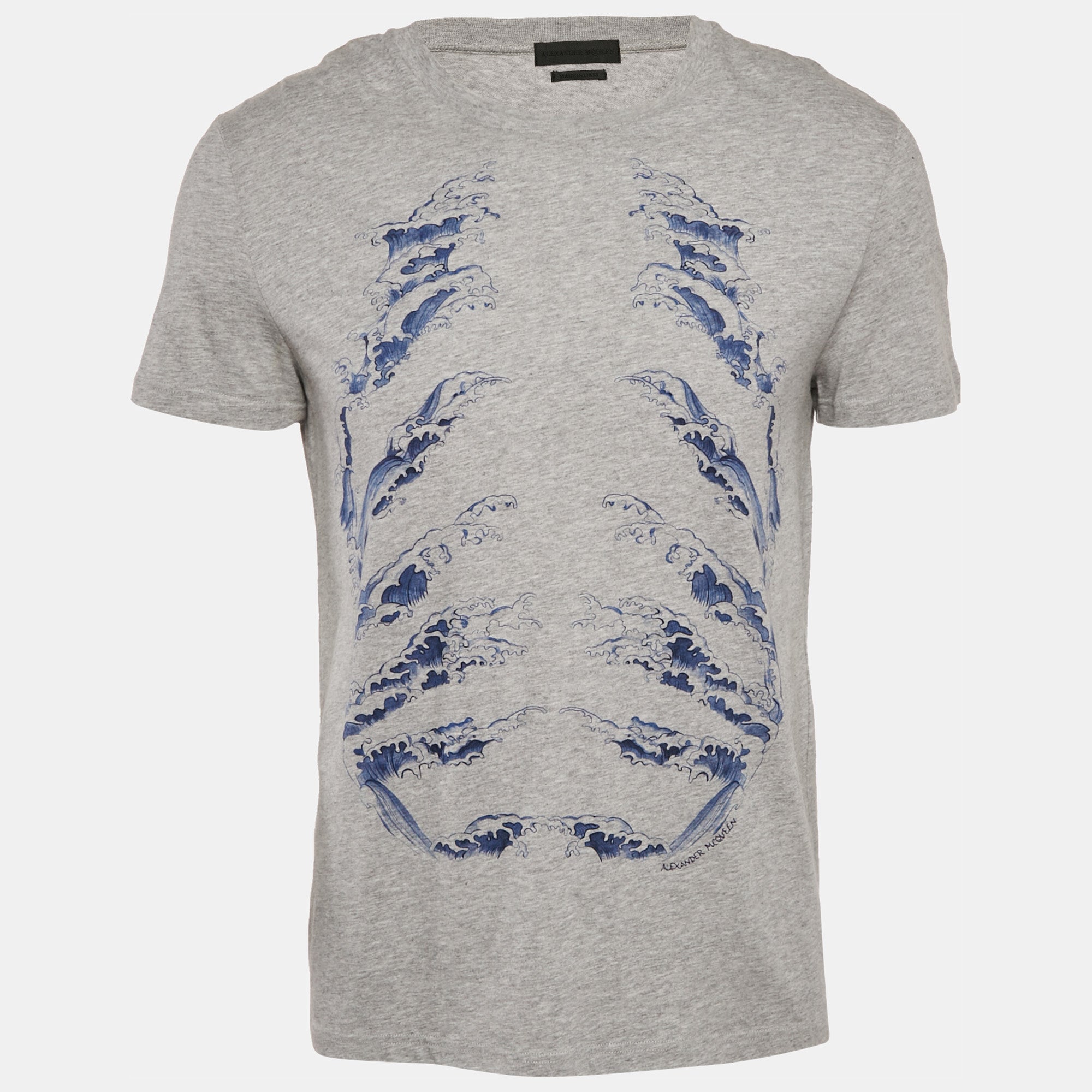 Alexander McQueen Grey Ribcage Wave Print Cotton T-Shirt M