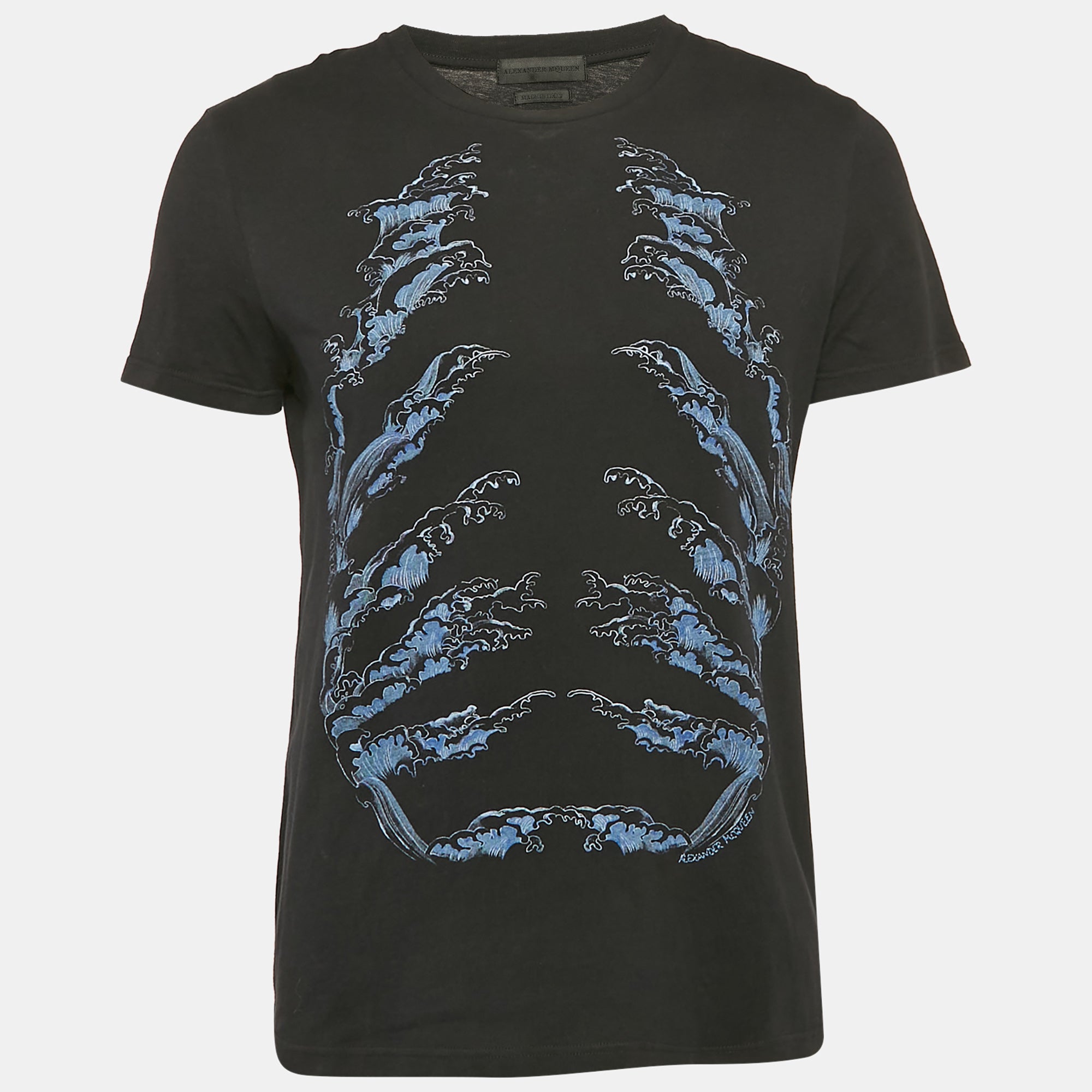 Alexander McQueen Black Ribcage Wave Print Cotton T-Shirt M