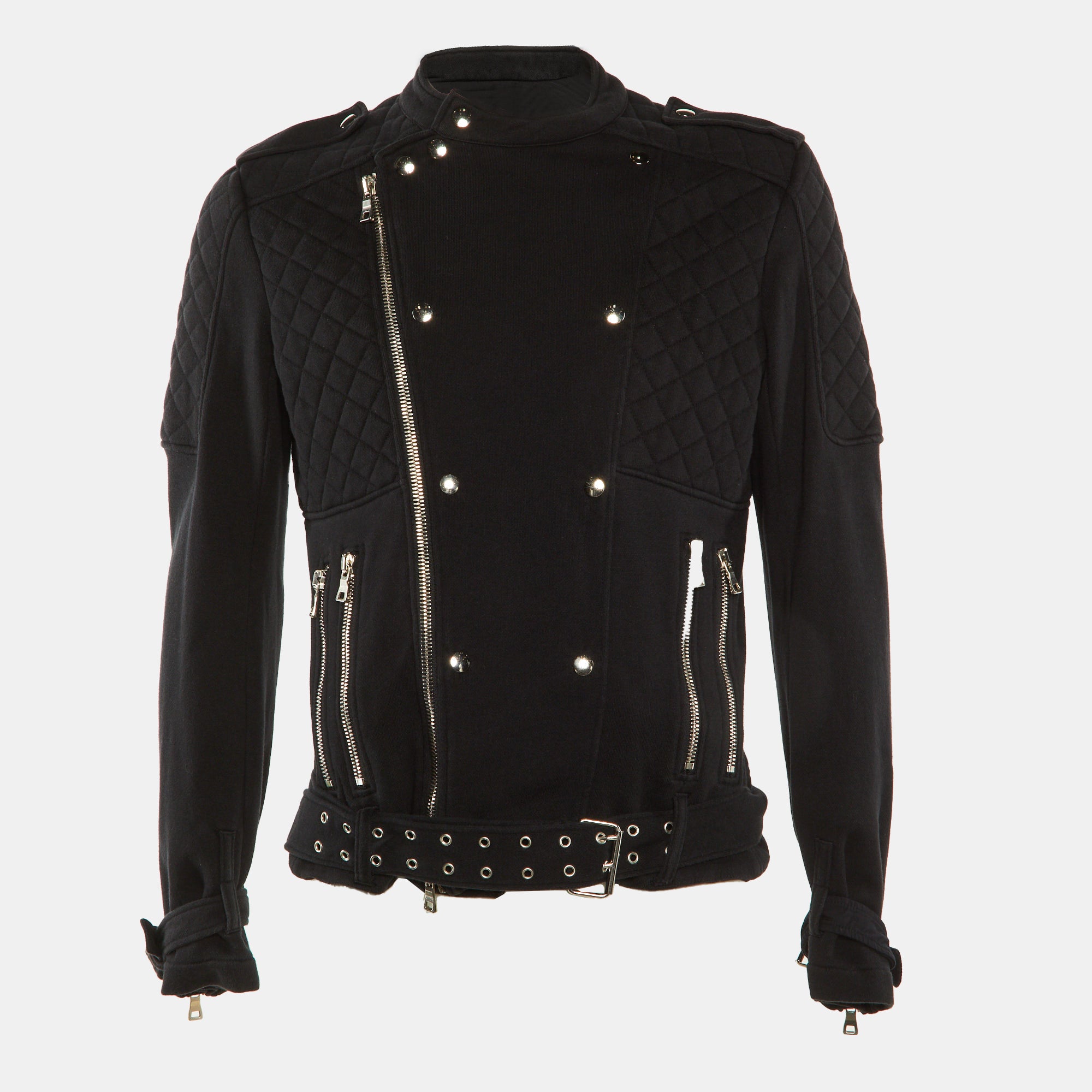 Balmain Black Cotton Quilted Biker Jacket XL