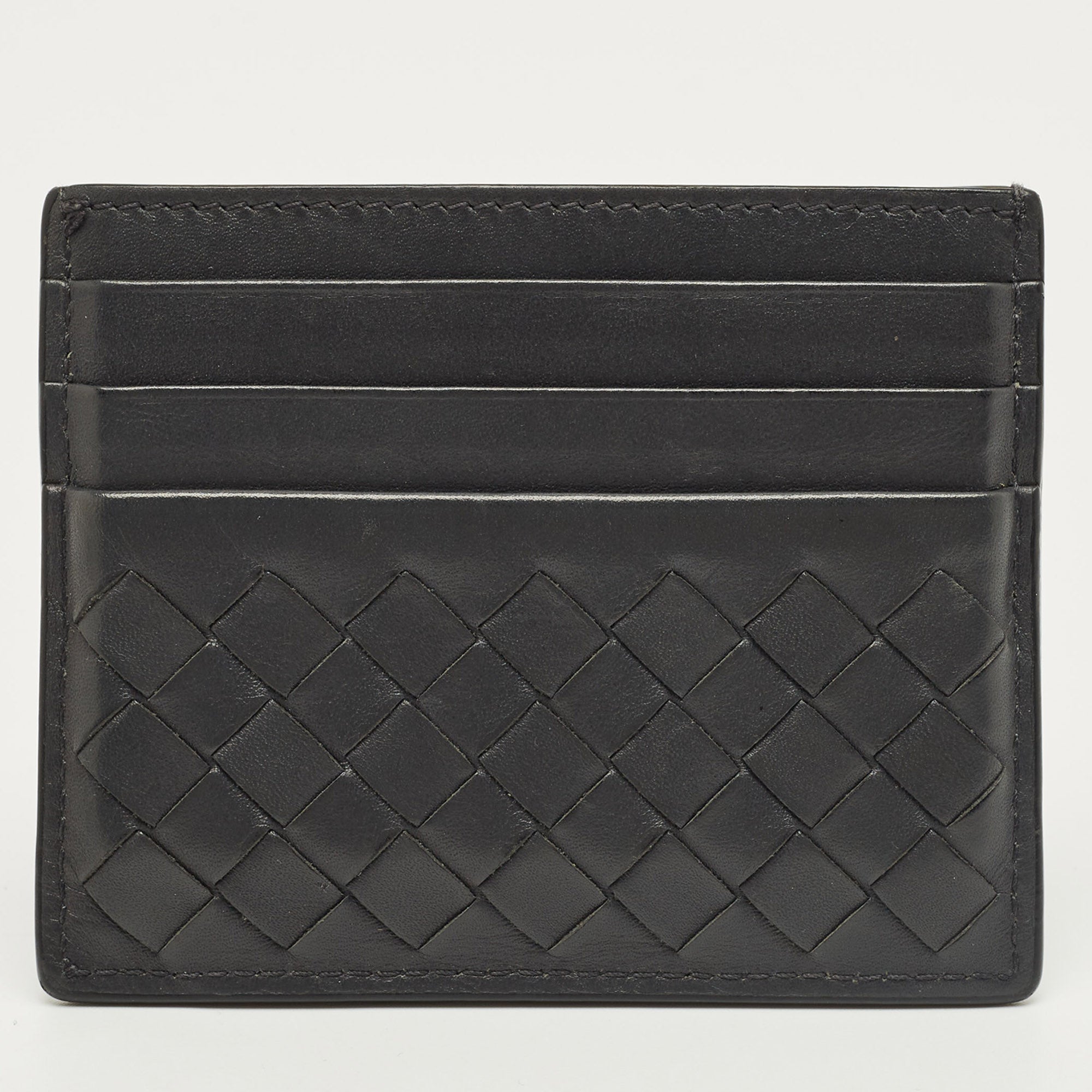 Bottega Veneta Grey Intrecciato Leather Card Holder