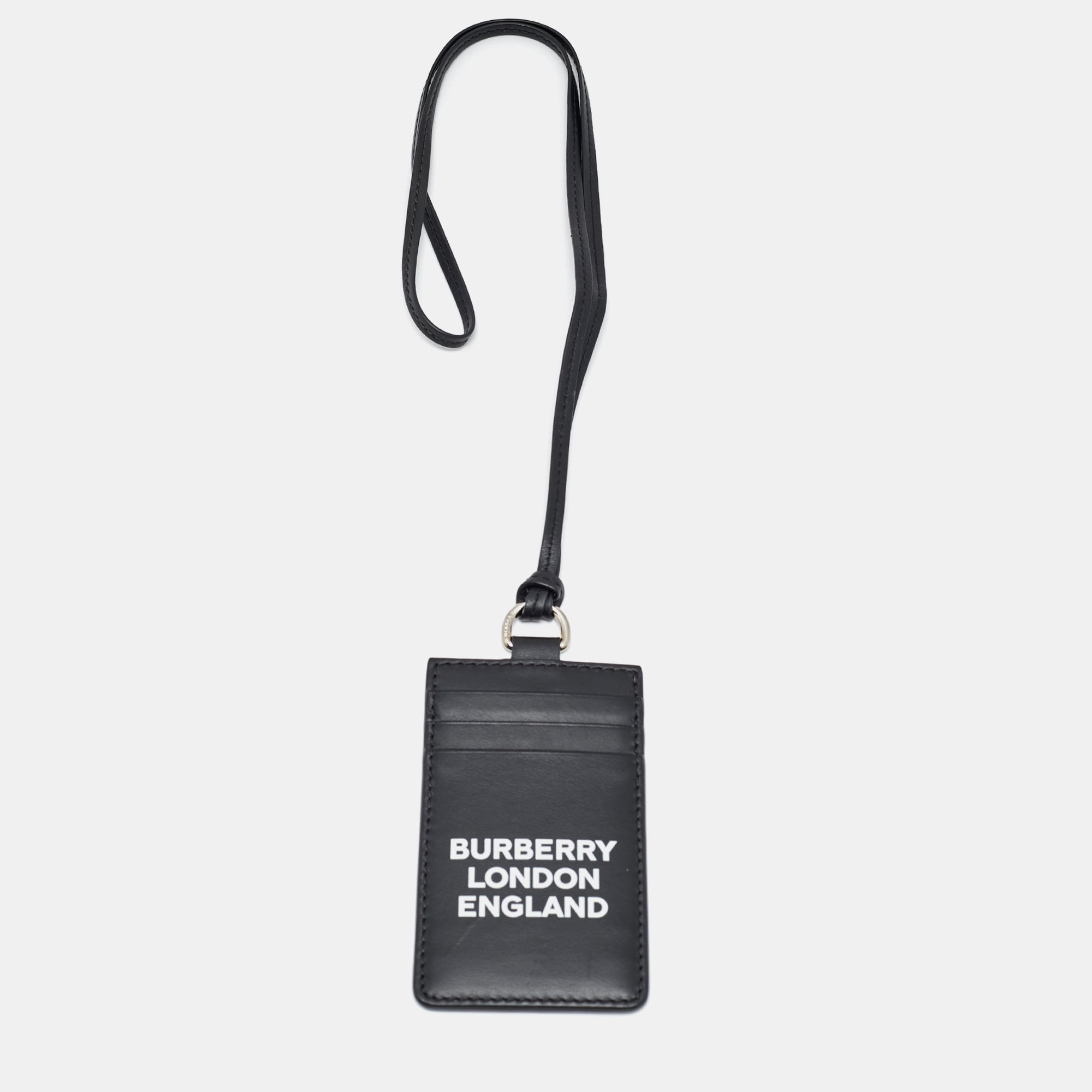 Burberry Black Leather Elmer Lanyard Card Holder