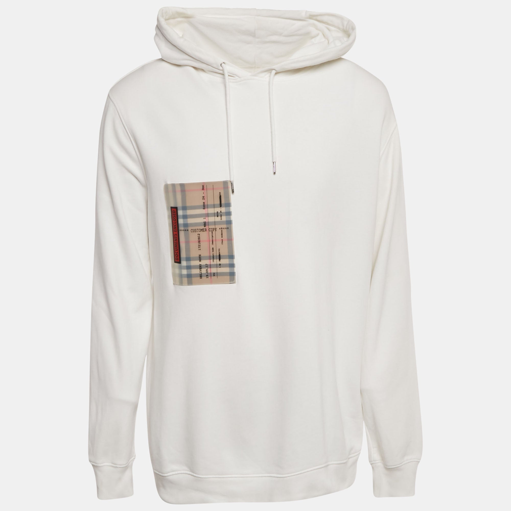 Burberry White Checker Pocket Cotton Hoodie S