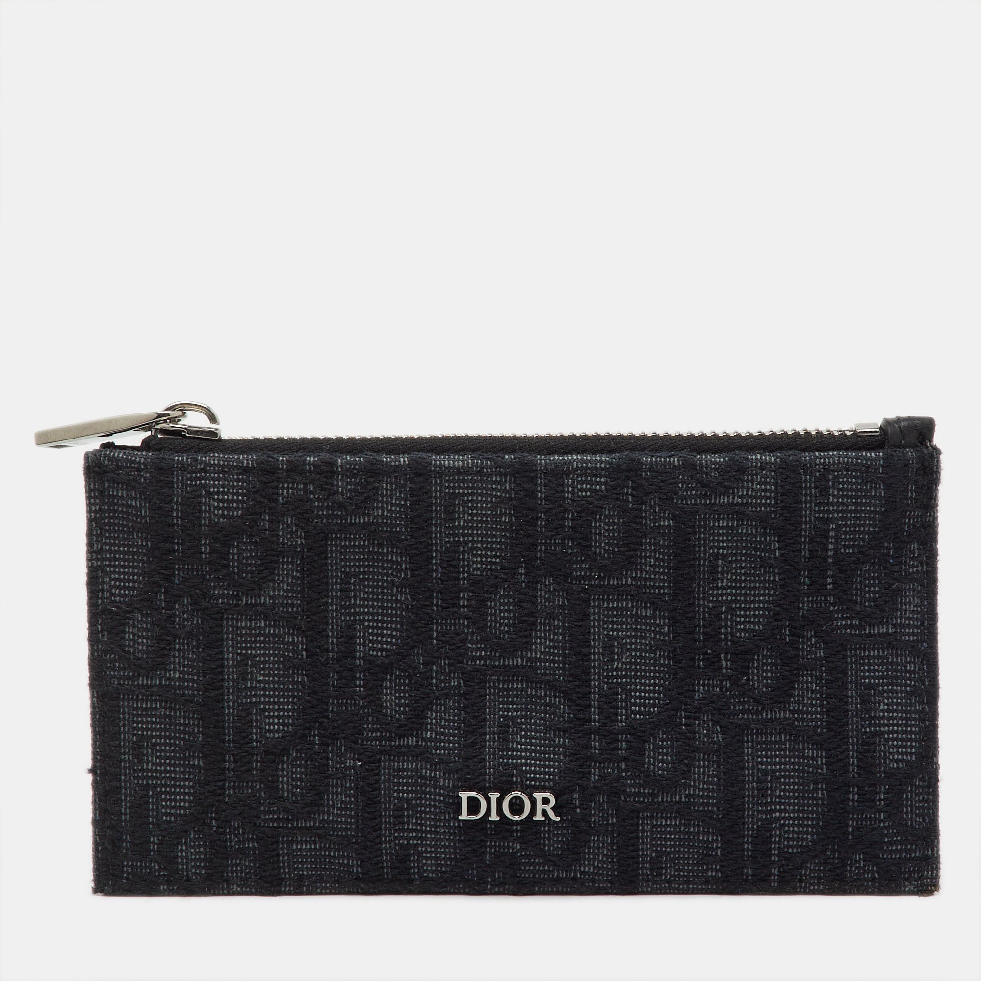 Dior Black Oblique Jacquard, Leather  Zipped Card Holder