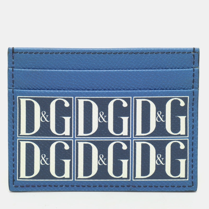 Dolce & Gabbana Blue Leather DG Logo Card Holder