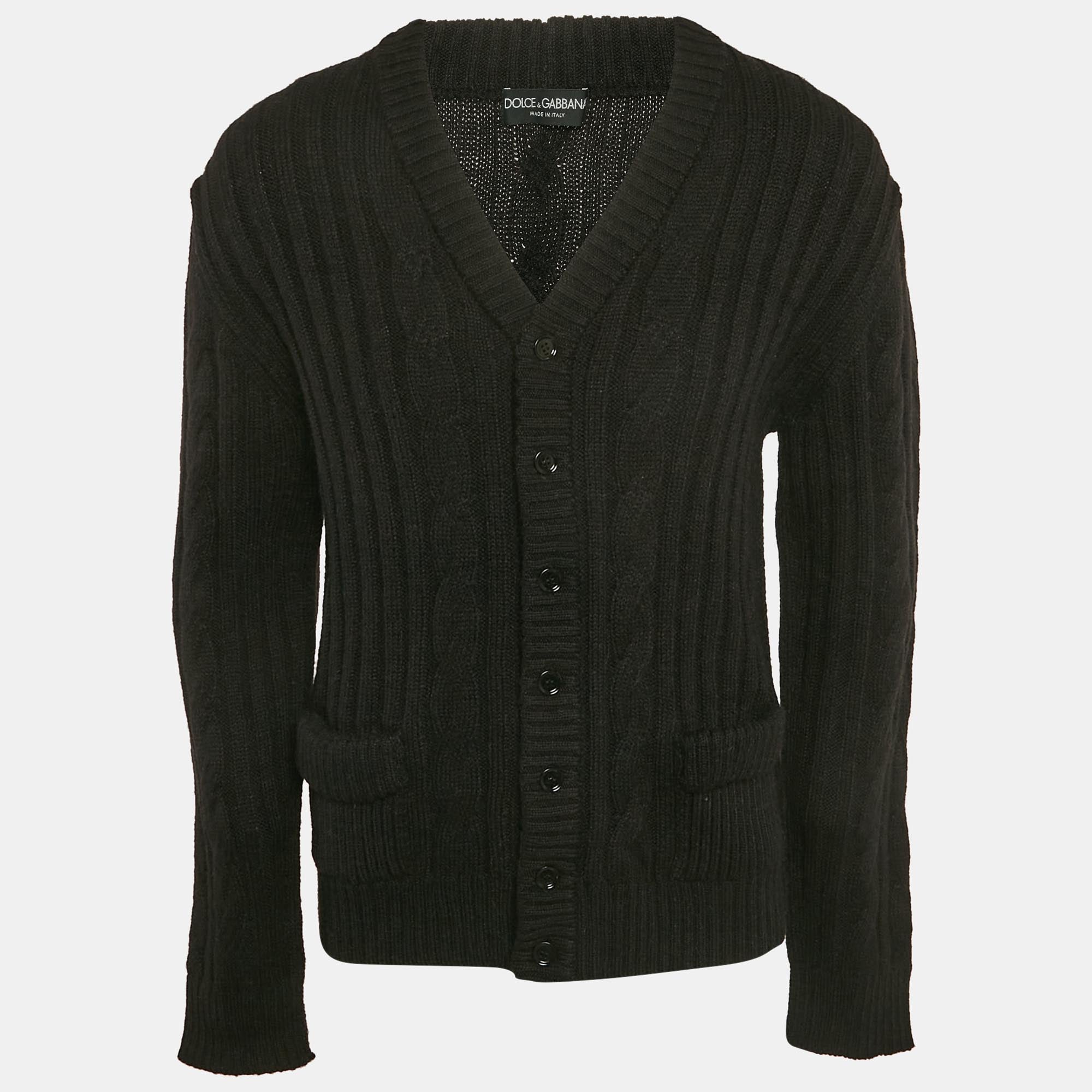Dolce & Gabbana Black Cable Knit Cardigan L
