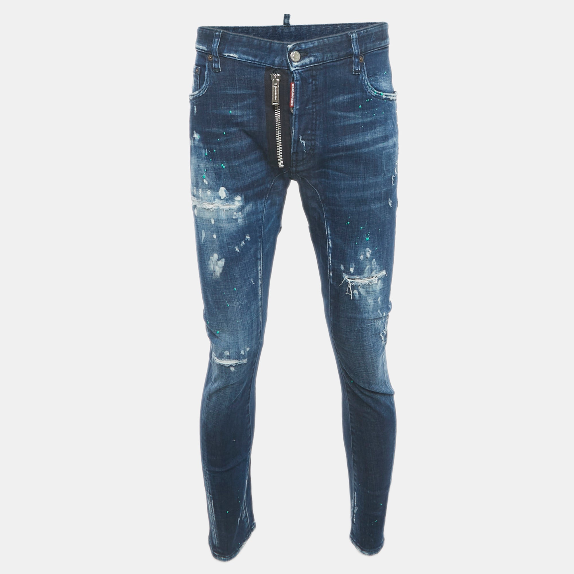 Dsquared2 Blue Distressed Denim Tidy Biker Jeans L Waist 34.5 "