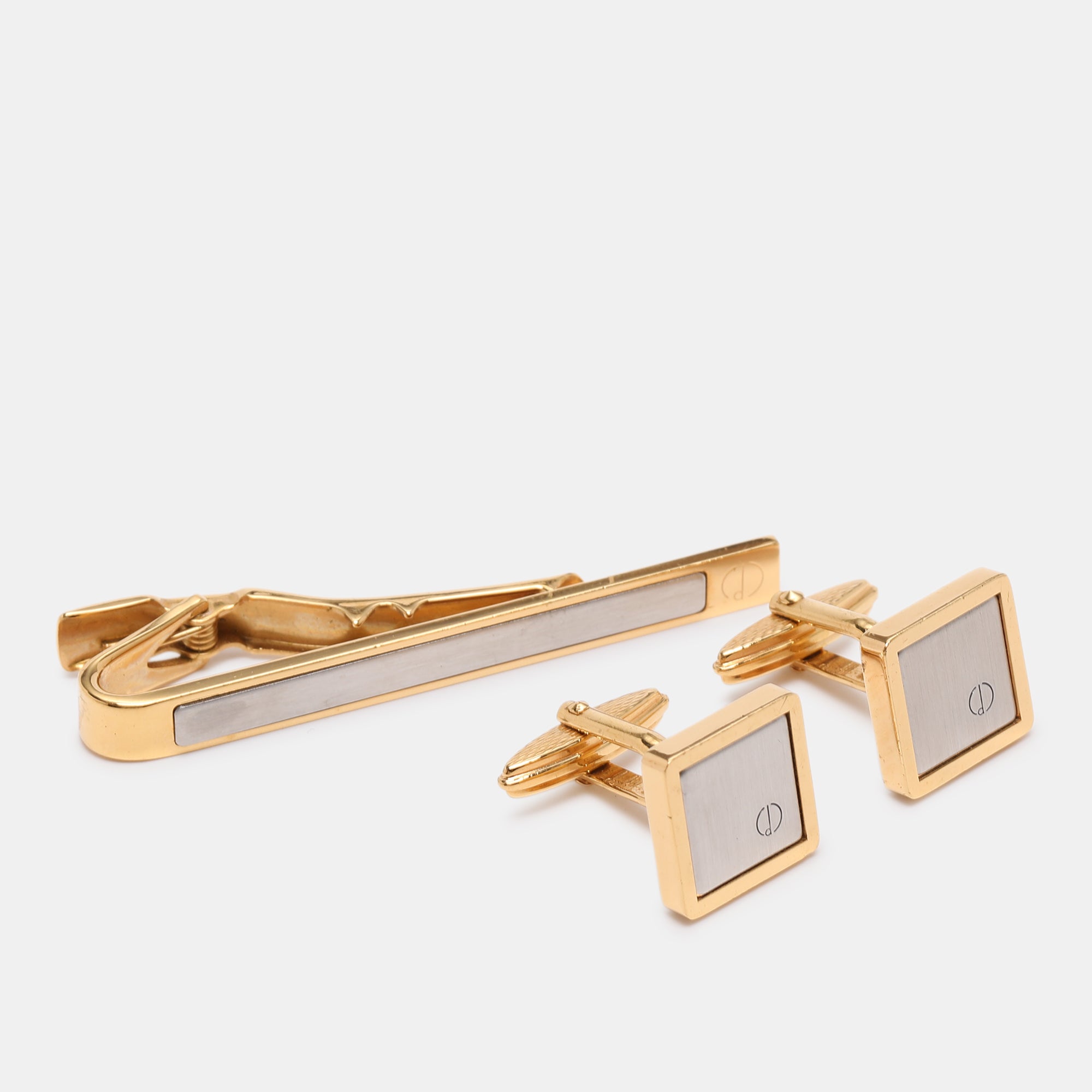 Dunhill Two Tone Hardware Tie Bar Clip and Cufflinks Set