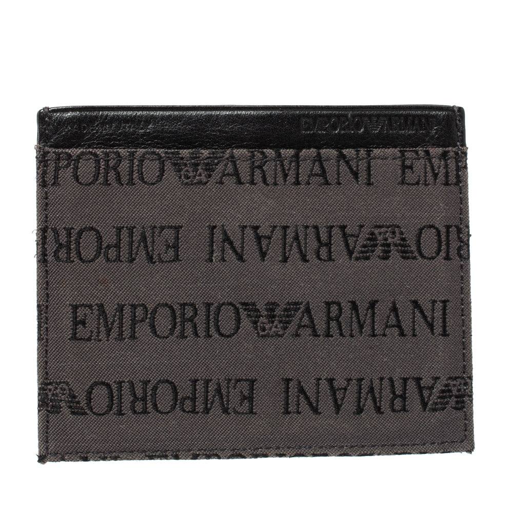 Emporio Armani Grey-Black Leather Card Holder