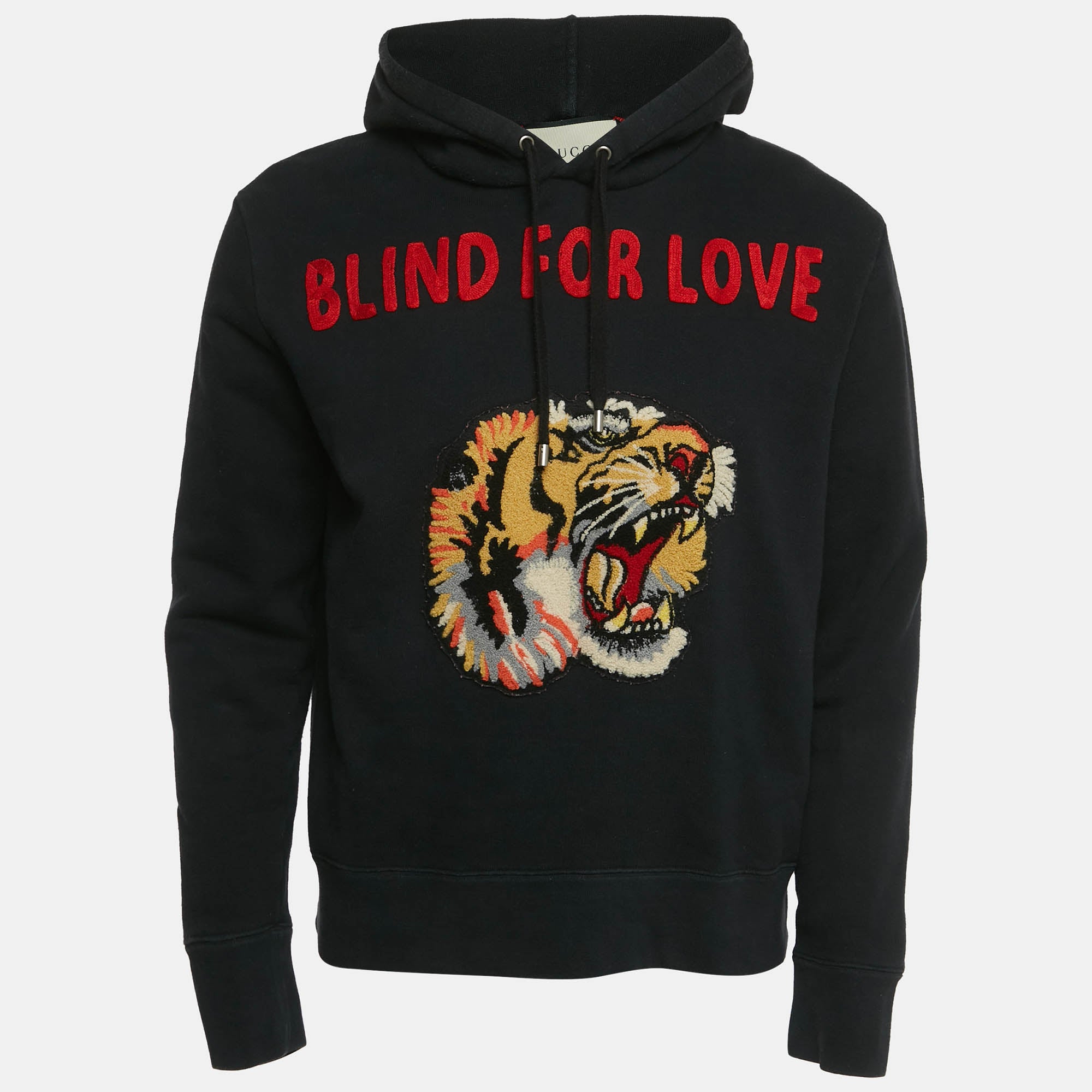 Gucci Black Embroidered Blind For Love Cotton Tiger Patch Hoodie M