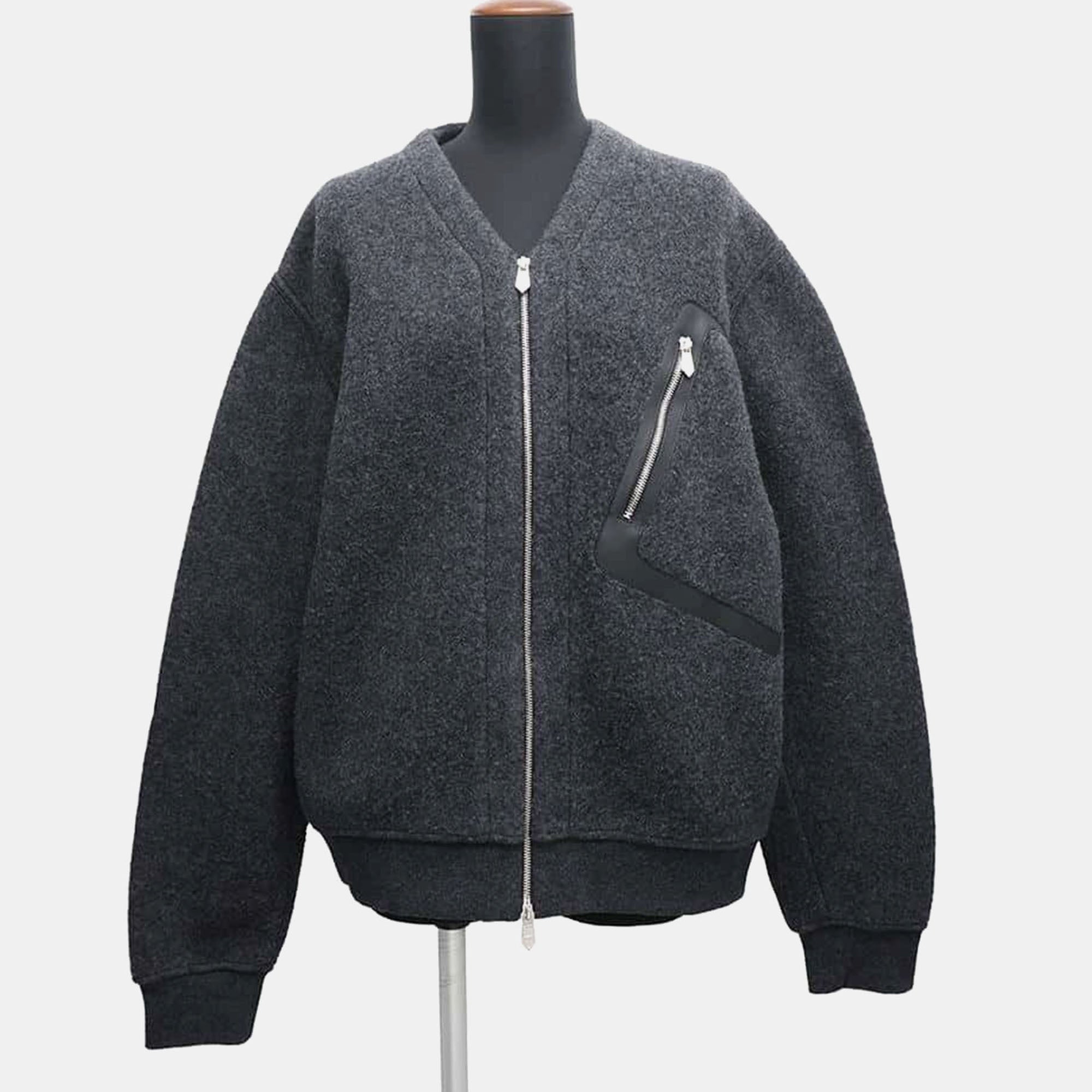 Hermes Gris Fonce Wool Cashmere Leather Detail Zip-Up Cardigan Men's Size L