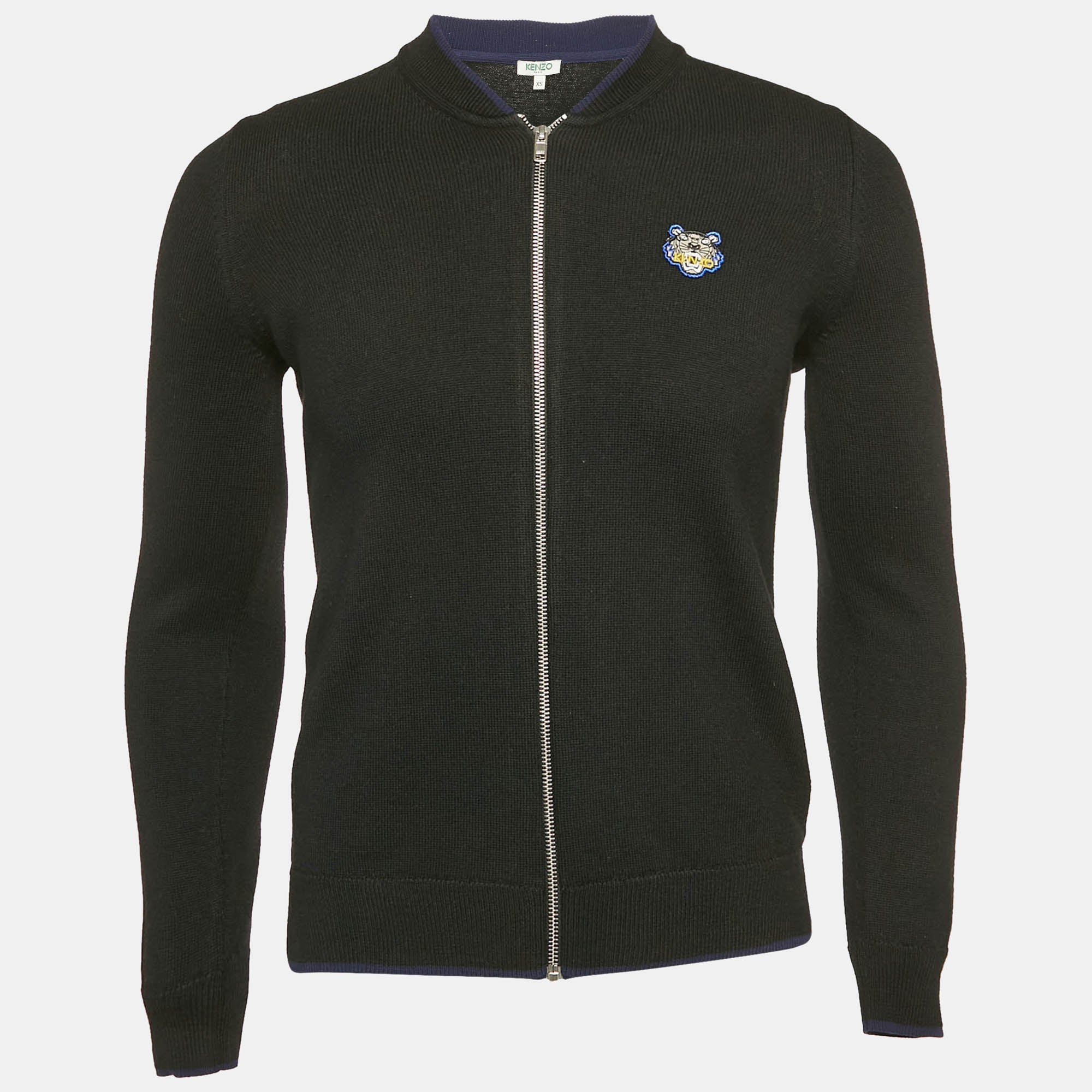 Kenzo Black Knit Zip Front Cardigan XS