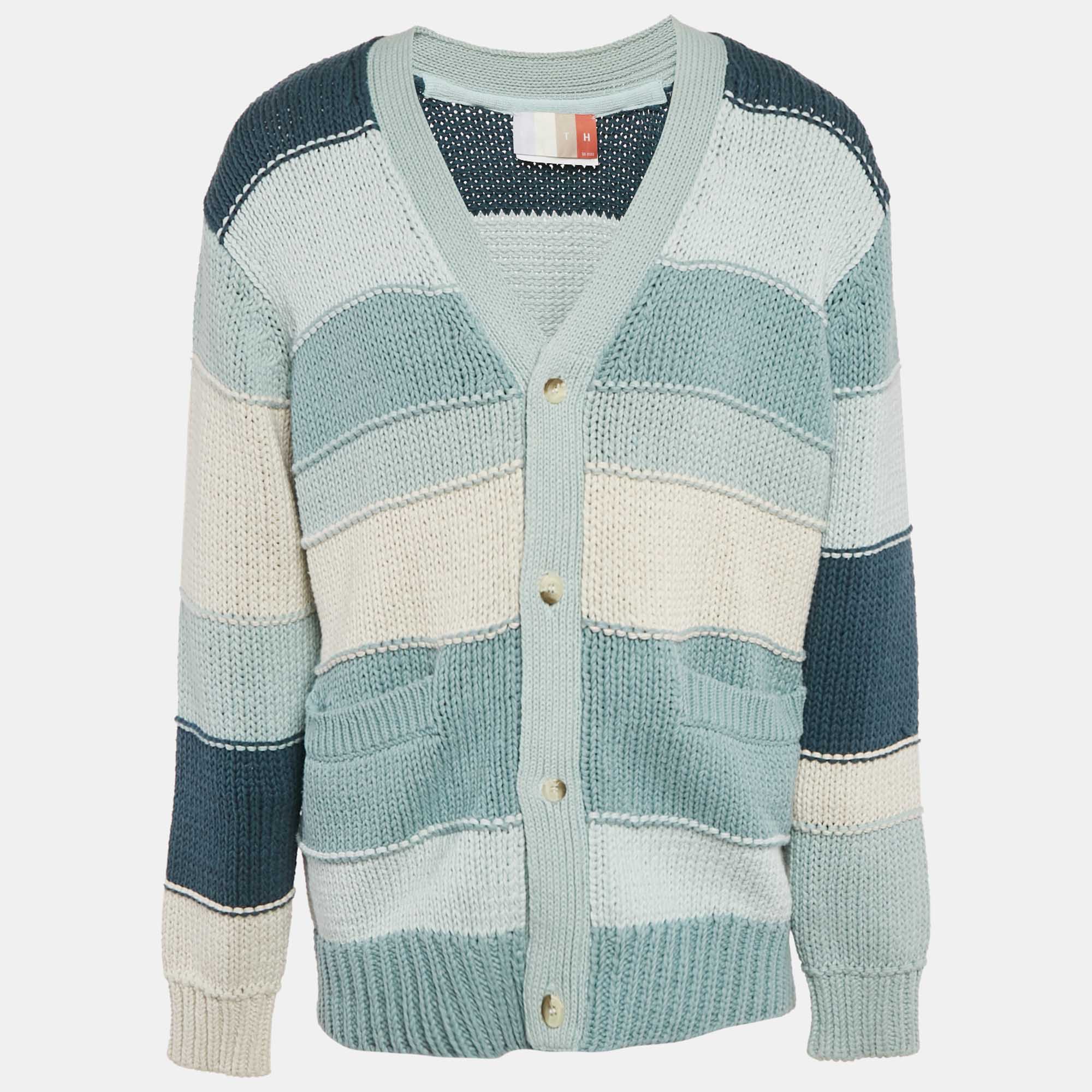 Kith Blue Intarsia Cotton Knit Button Front Cardigan XL