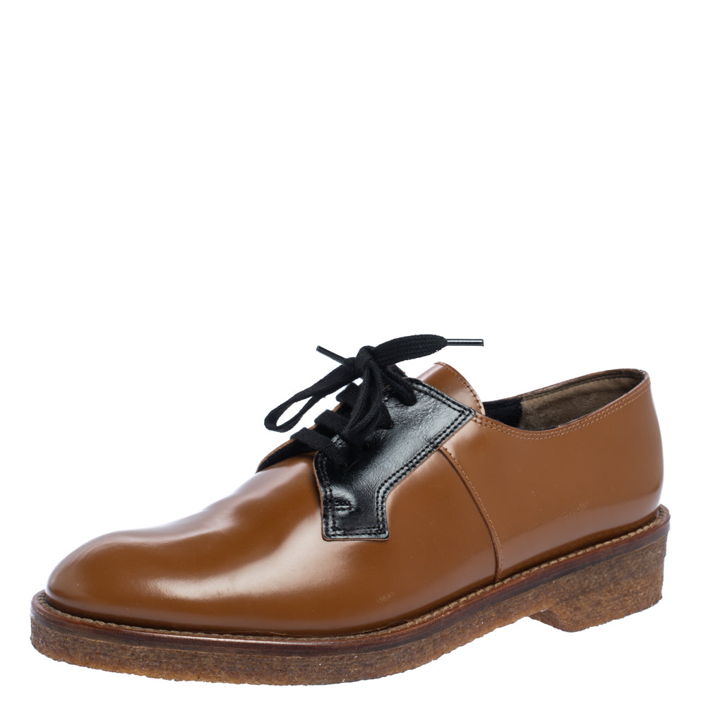 Marni Brown-Black Glossy Leather Lace Up Derby Size 40
