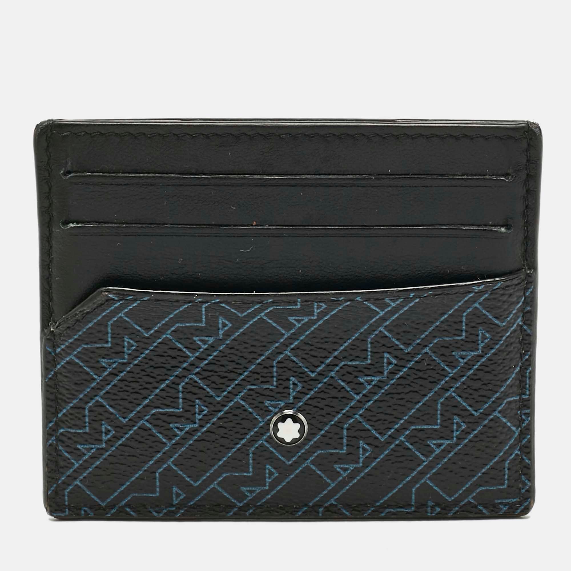Montblanc Black-Blue Coated Canvas and Leather M Gram Card Holder