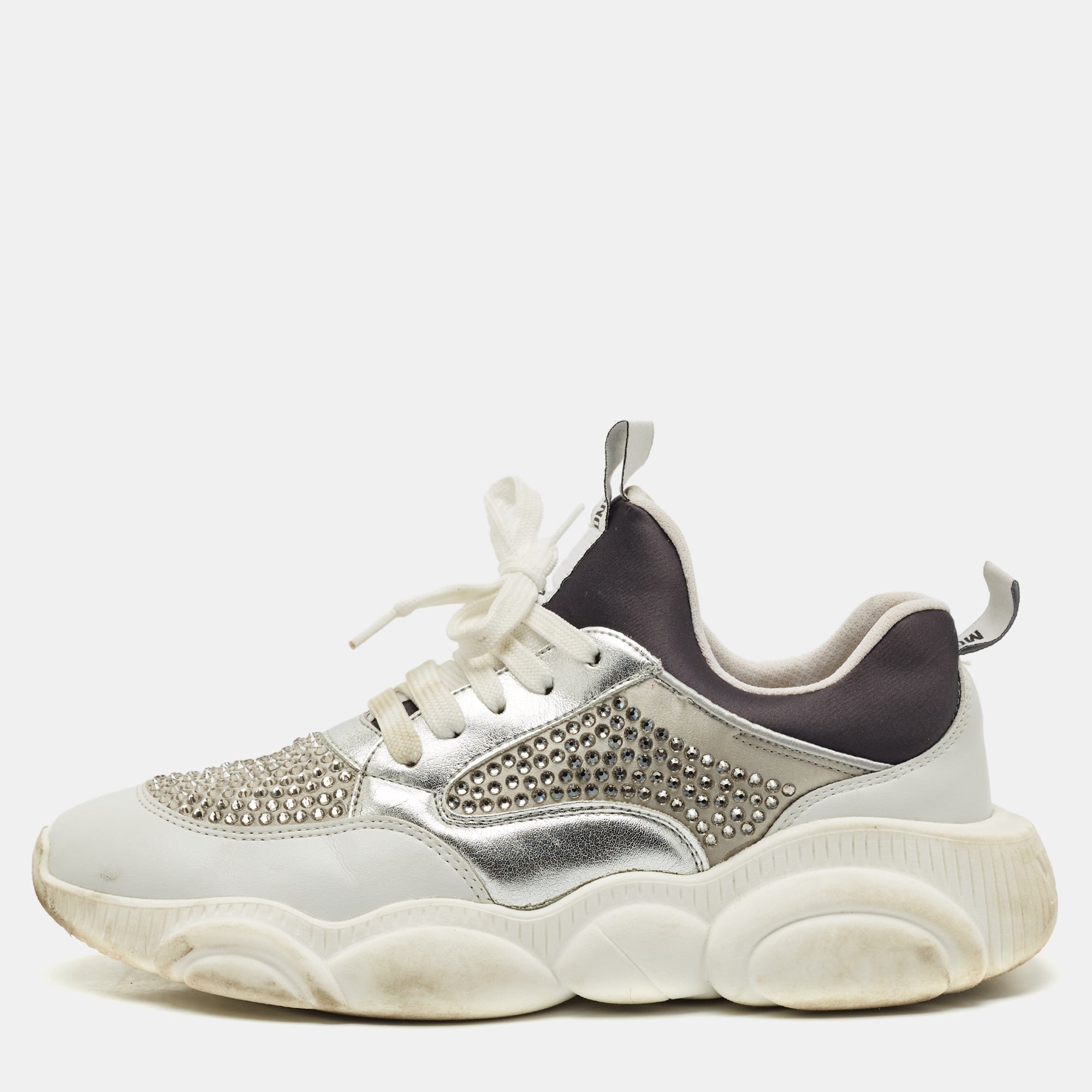 Moschino Black-Silver Leather Bubble Teddy Low Top Sneakers Size 40