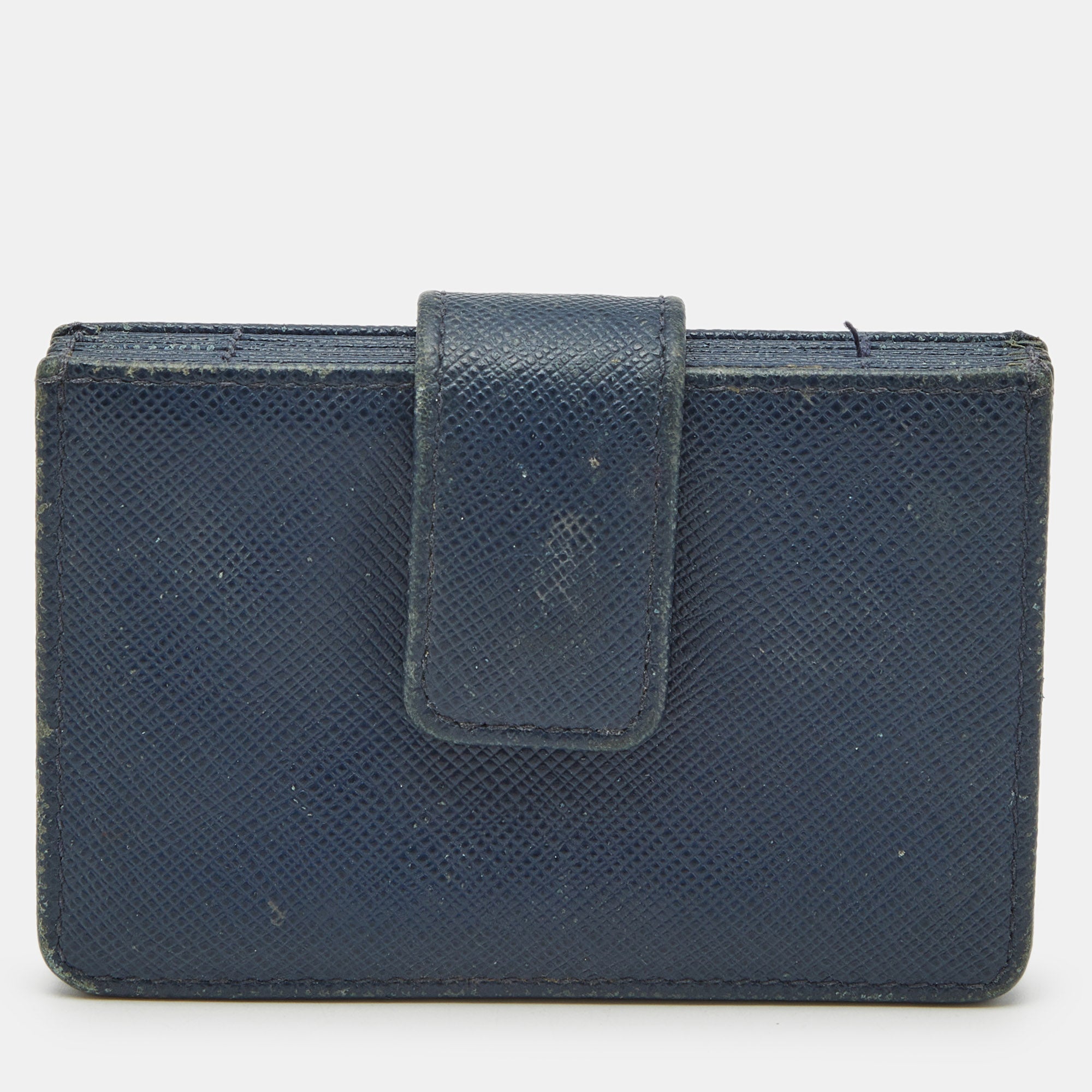 Prada Navy Blue Leather Flap Card Holder