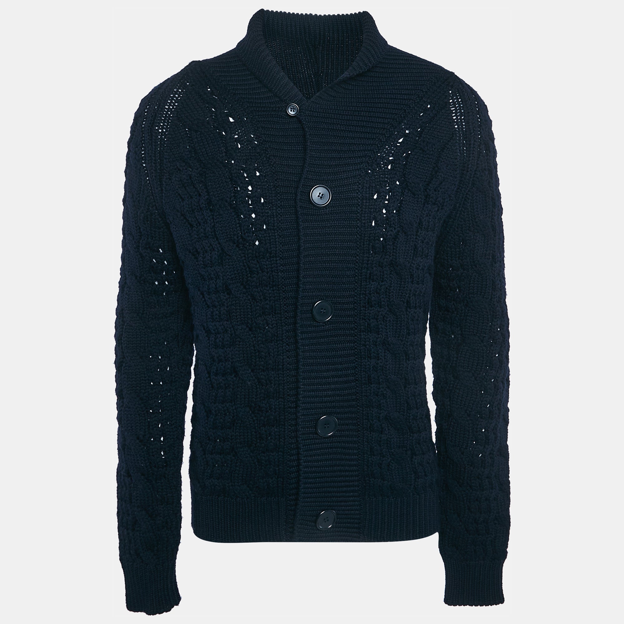 Prada Navy Blue Wool Knit Buttoned Cardigan XL