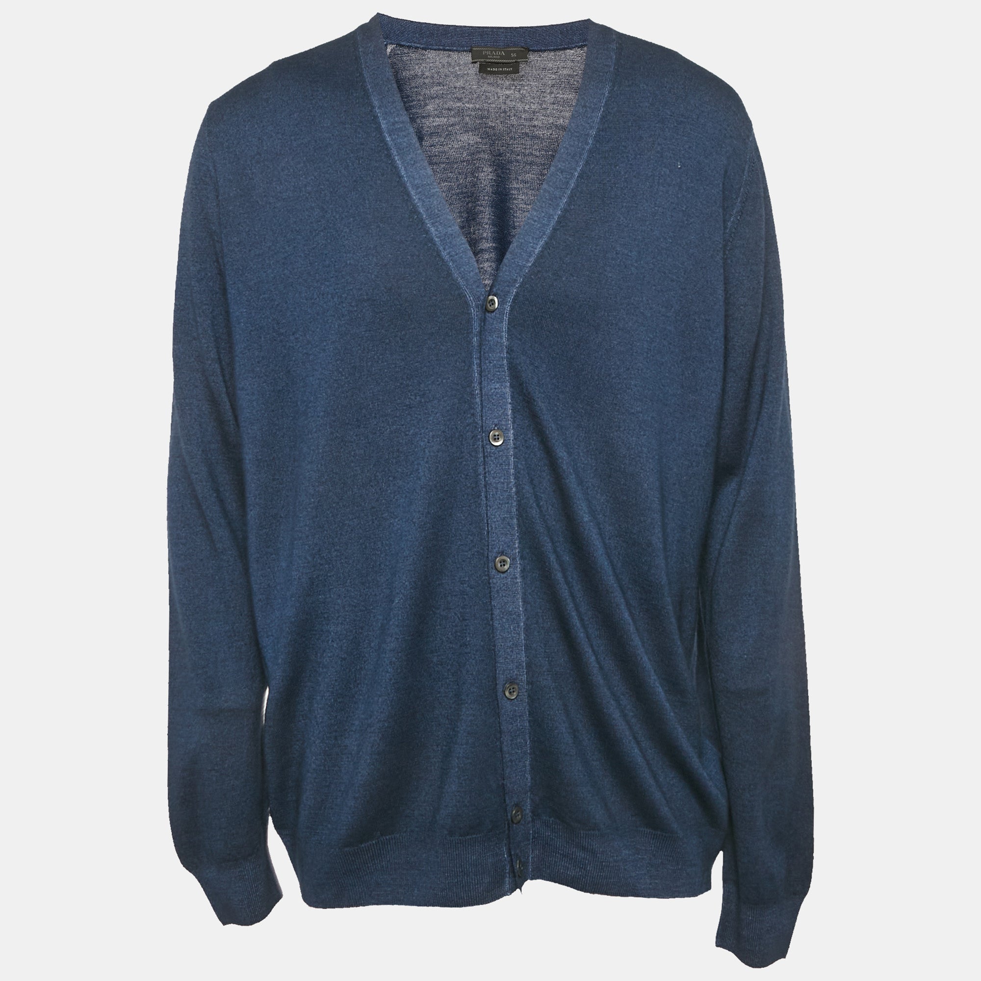 Prada Navy Blue Wool Knit Long Sleeve Cardigan XXL