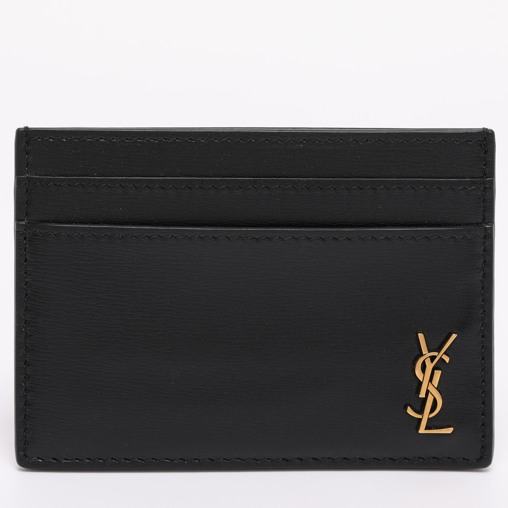 Saint Laurent Black Leather Tiny Cassandre Card Holder