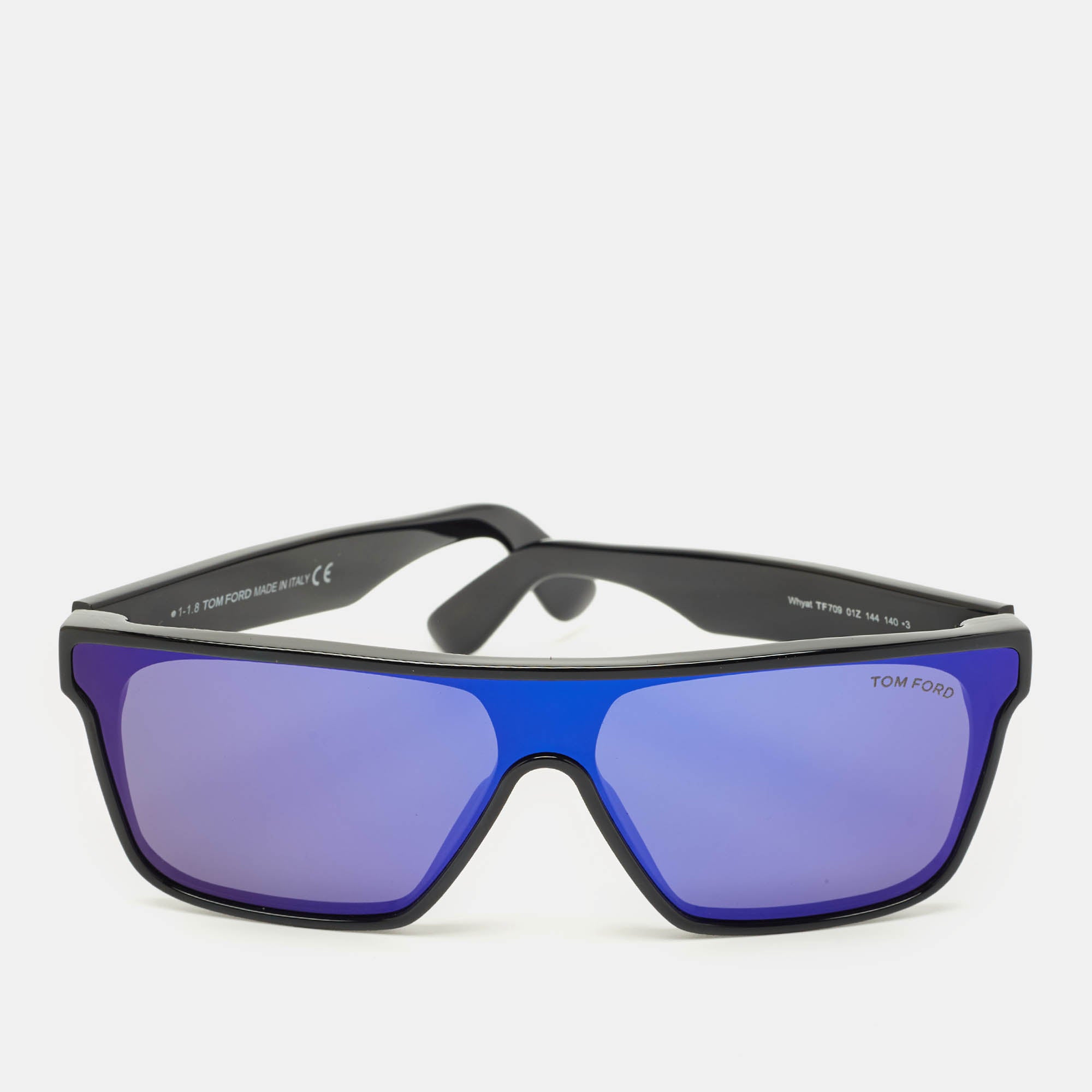 Tom Ford Black Mirrored TF709 Whyat Shield Sunglasses