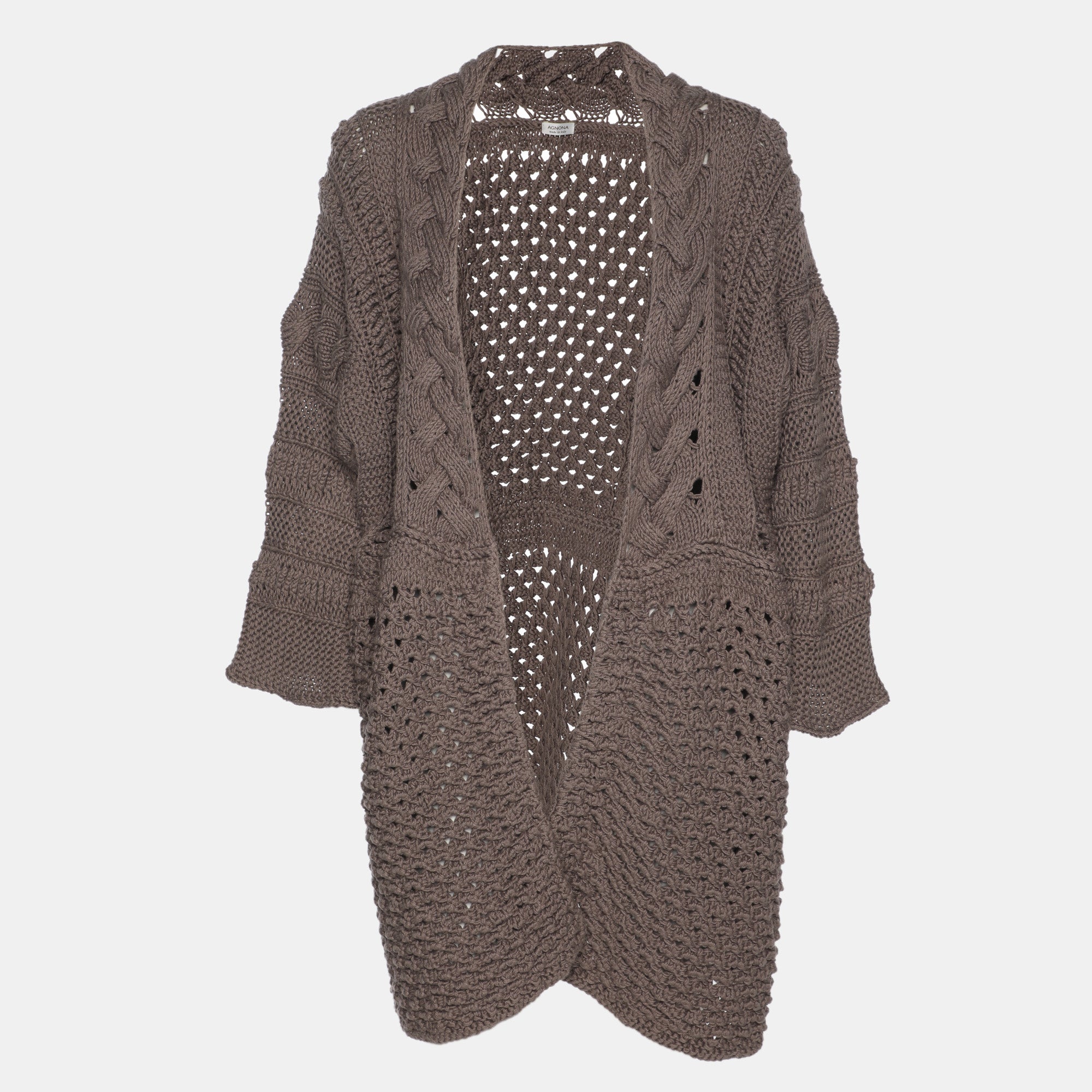Agnona Dark Beige Cotton Knit Cable Thick Cardigan XXXL