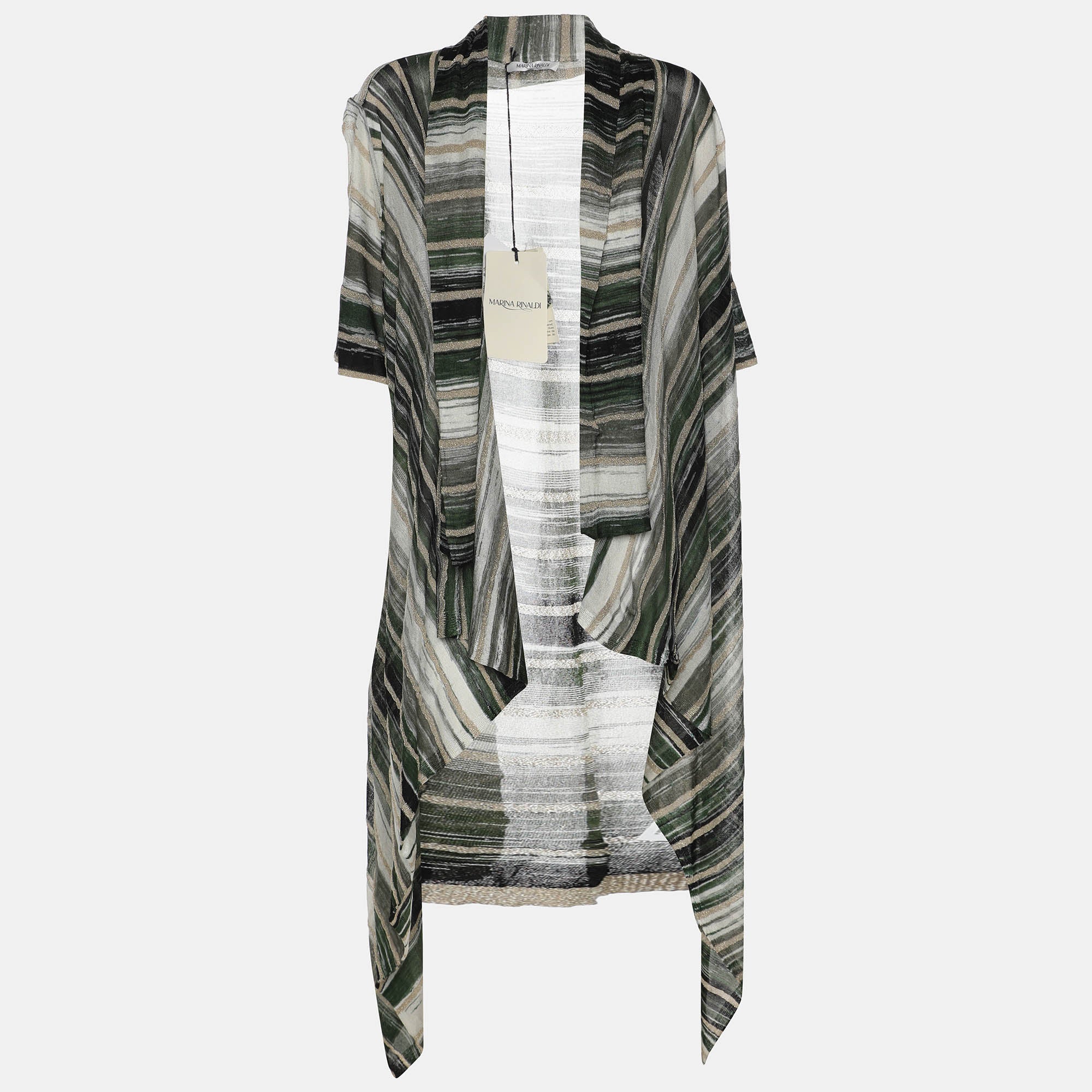 Marina Rinaldi Multicolor Stripe Stretch Lurex Knit Cardigan L