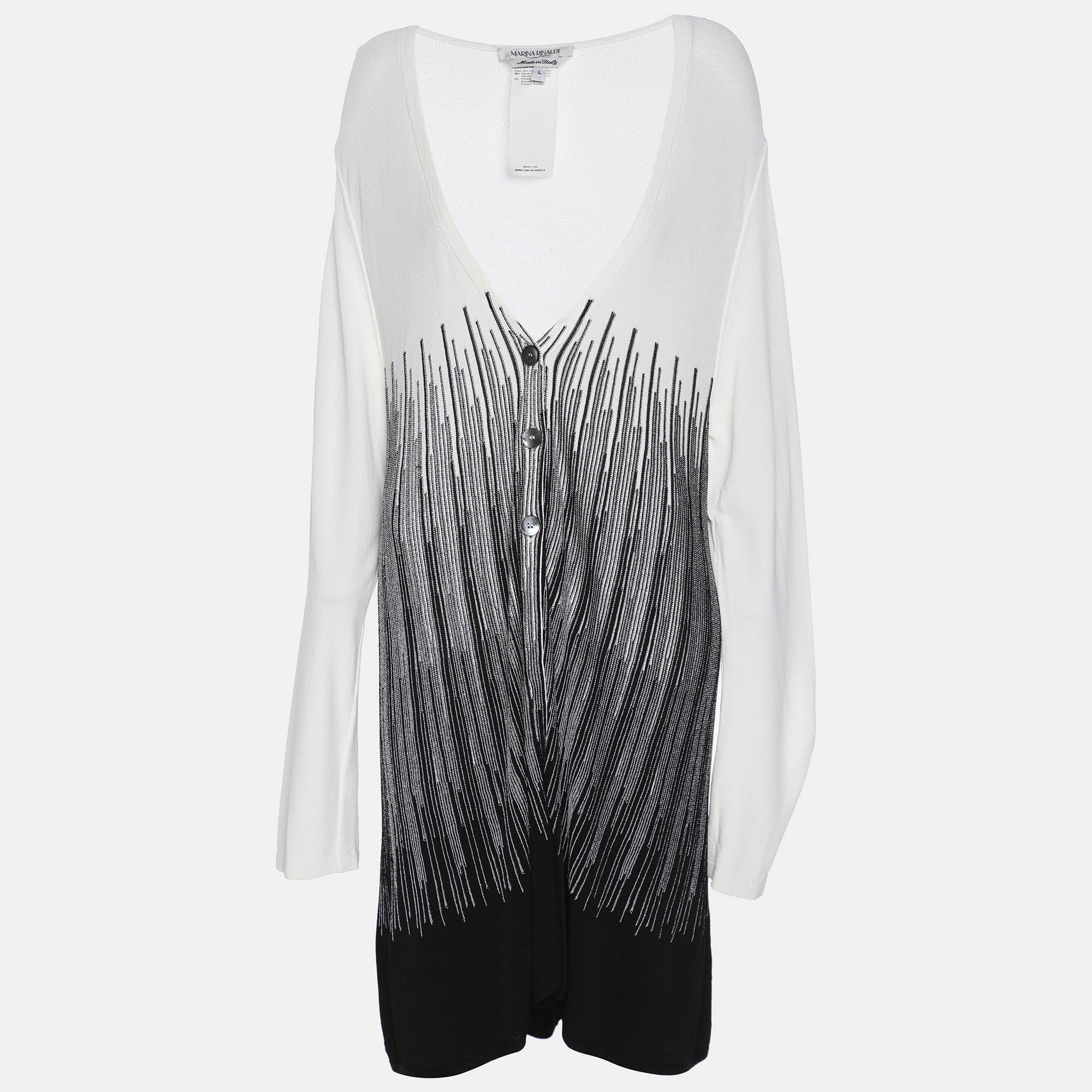 Marina Rinaldi Cream-Black Stretch Knit Cardigan L