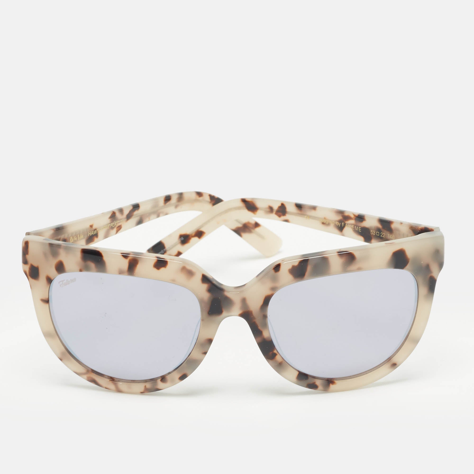 Fakeme Tortoise Beige Mirrored Frame Cat Eye Sunglasses