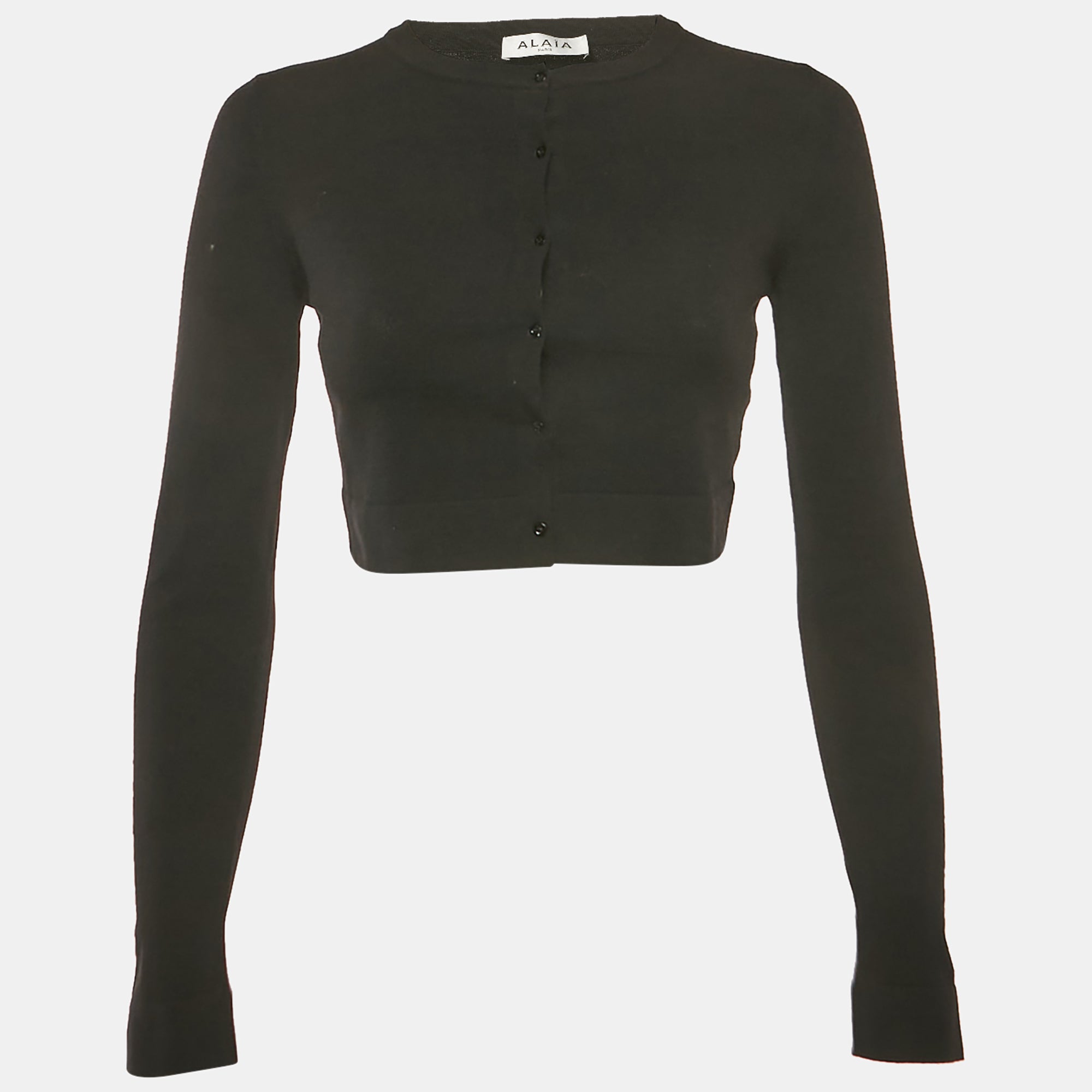 Alaia Black Wool Knit Crop Cardigan S