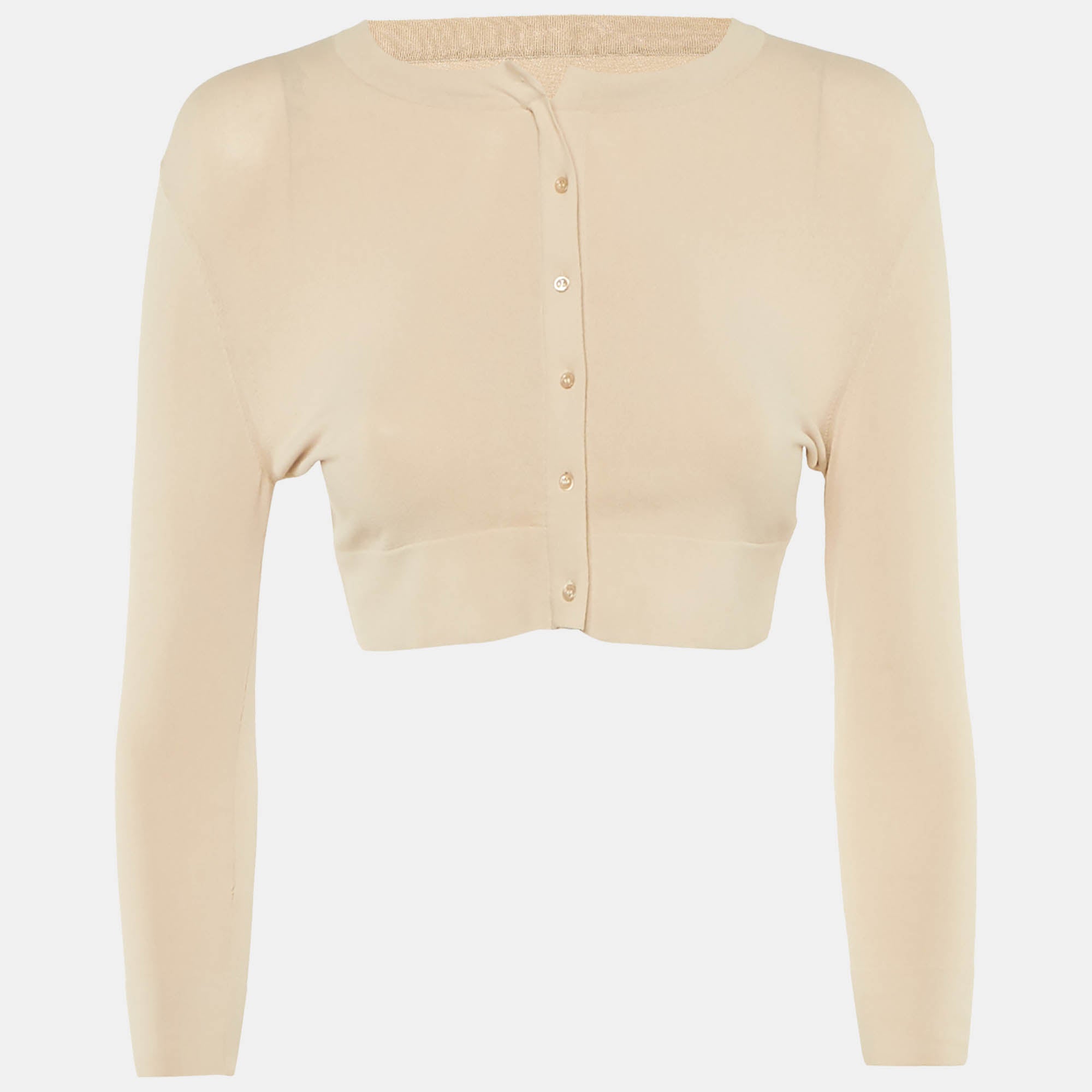 Alaia Beige Jersey Button Front Cropped Cardigan M