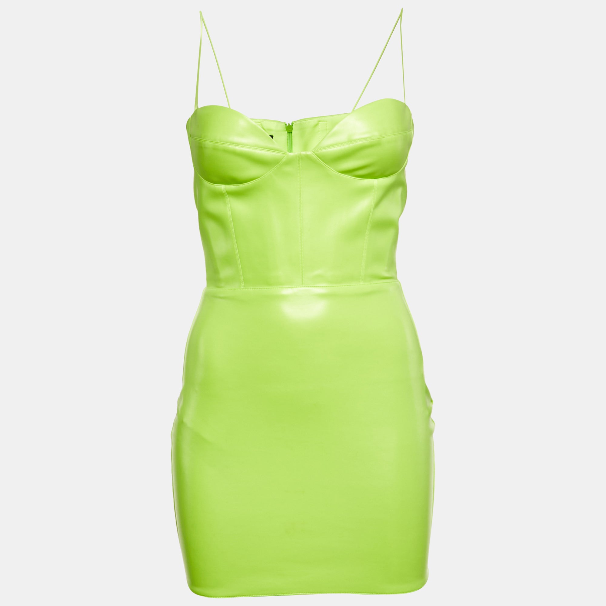 Alex Perry Neon Green Faux Leather Strappy Clay Mini Dress S