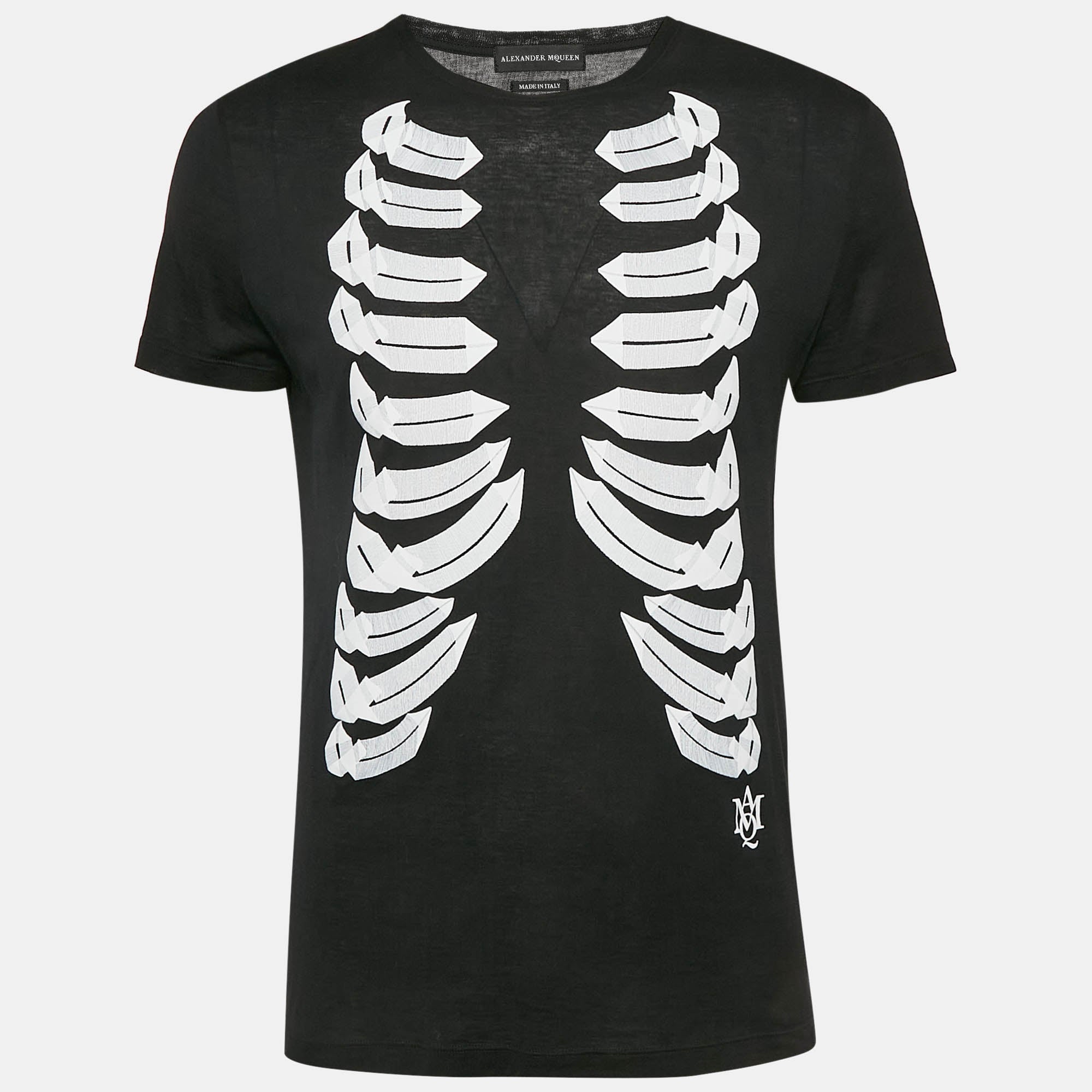 Alexander McQueen Black Ribcage Print Cotton T-Shirt M