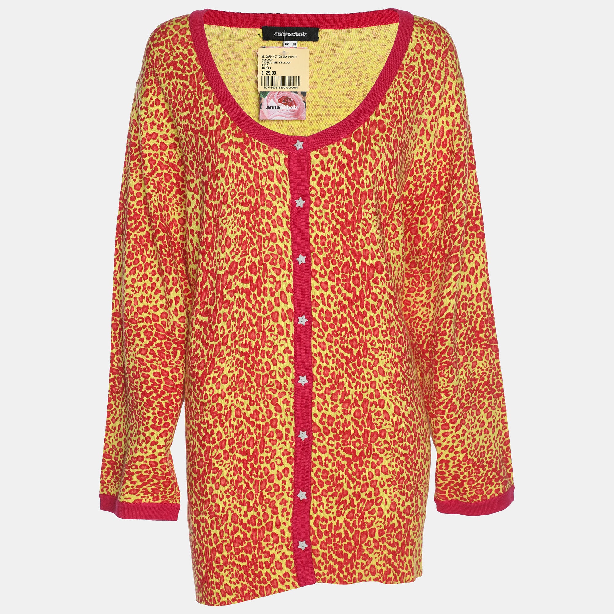 Anna Scholz Red-Yellow Animal Print Jersey Cardigan XL