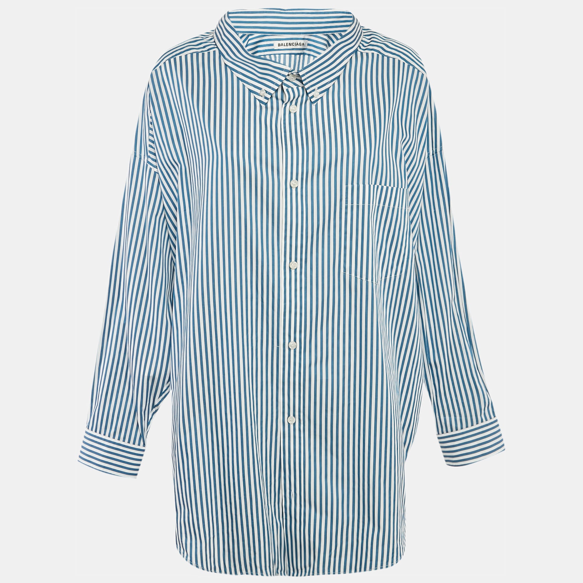 Balenciaga Blue Stripe Cotton Poplin Swing Shirt S