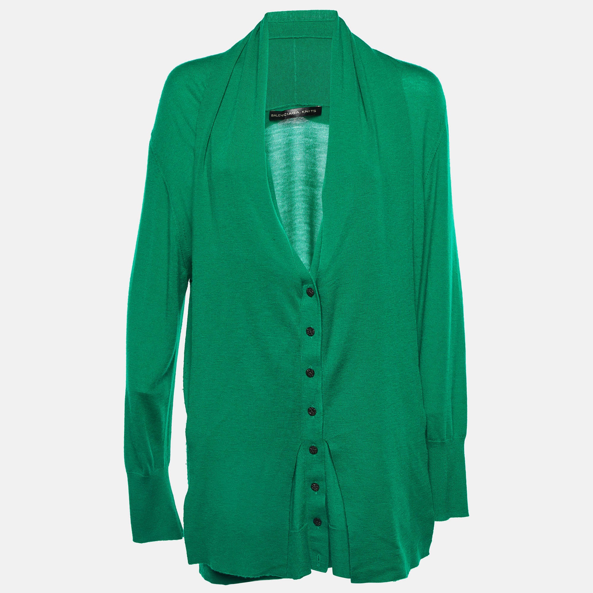 Balenciaga Knits Green Cashmere Button Front Cardigan M