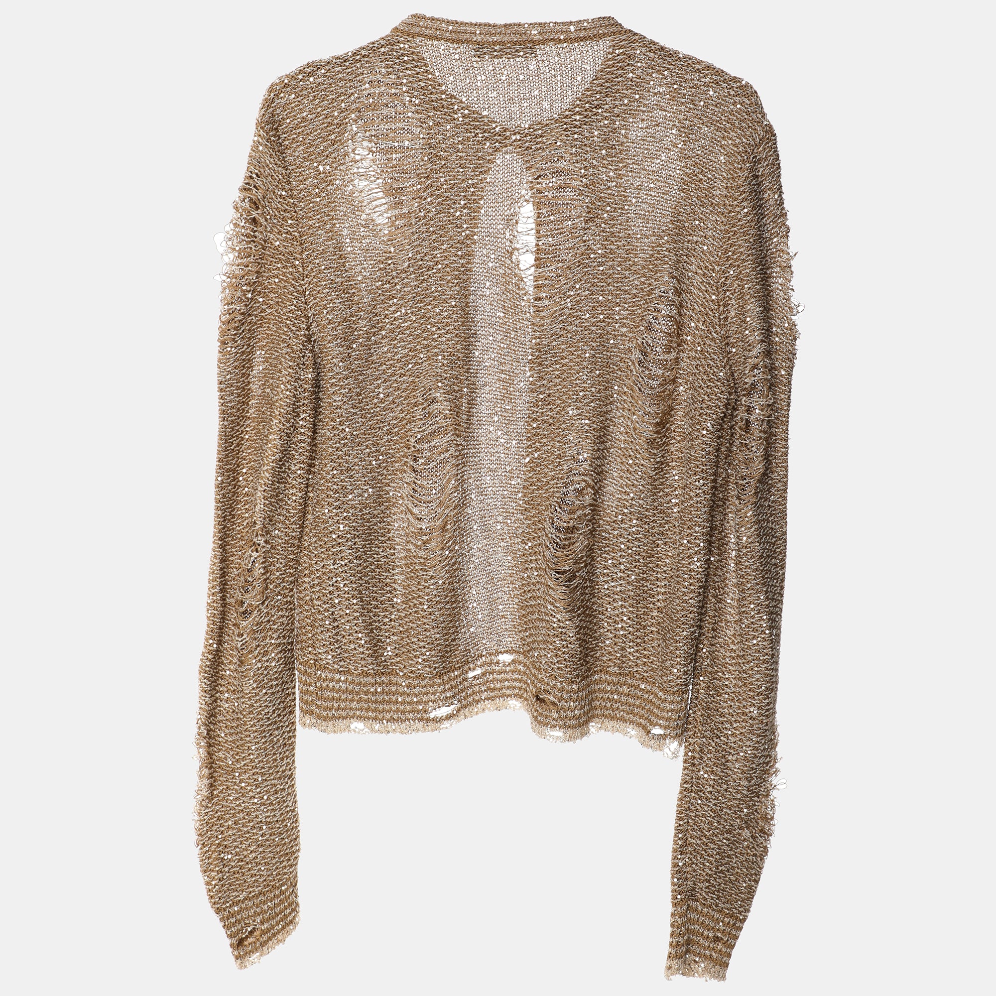 Balmain Brown Distressed Knitted Sequin Embellished Cardigan M