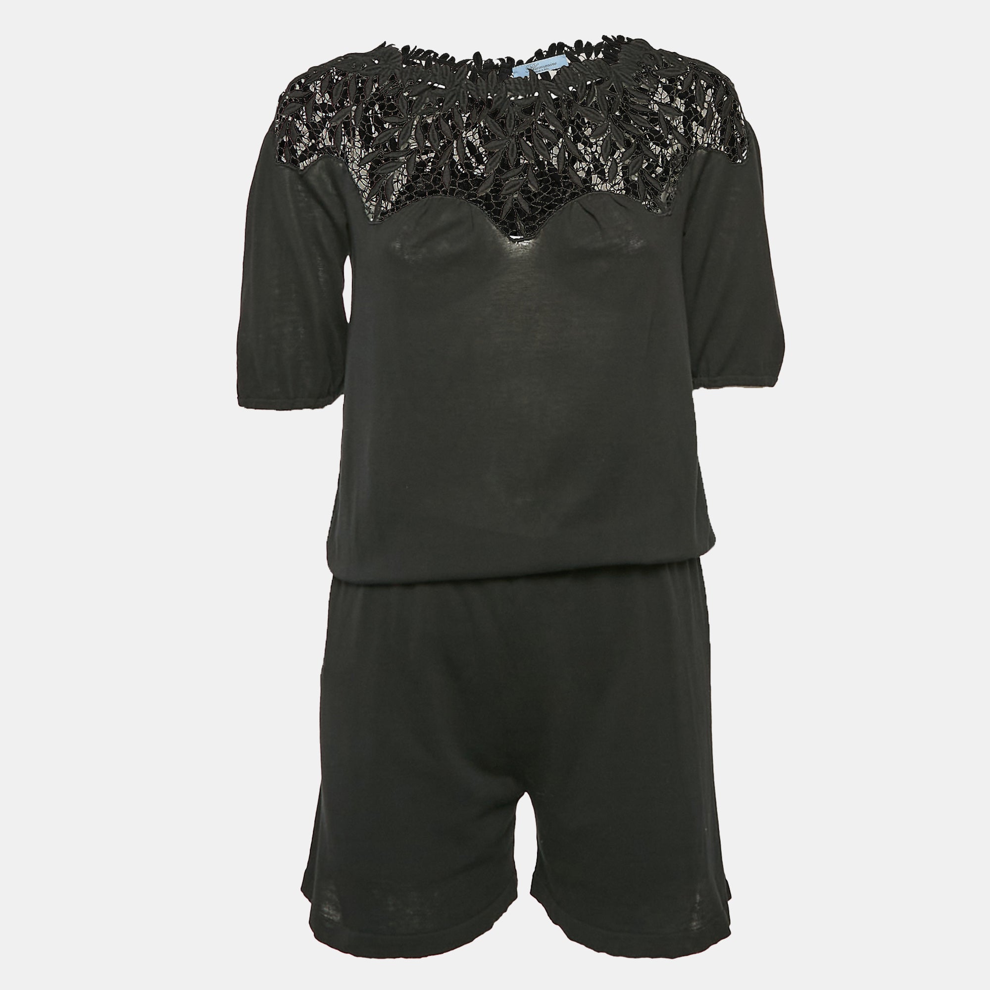 Blumarine Black Lace Trim Jersey Playsuit M