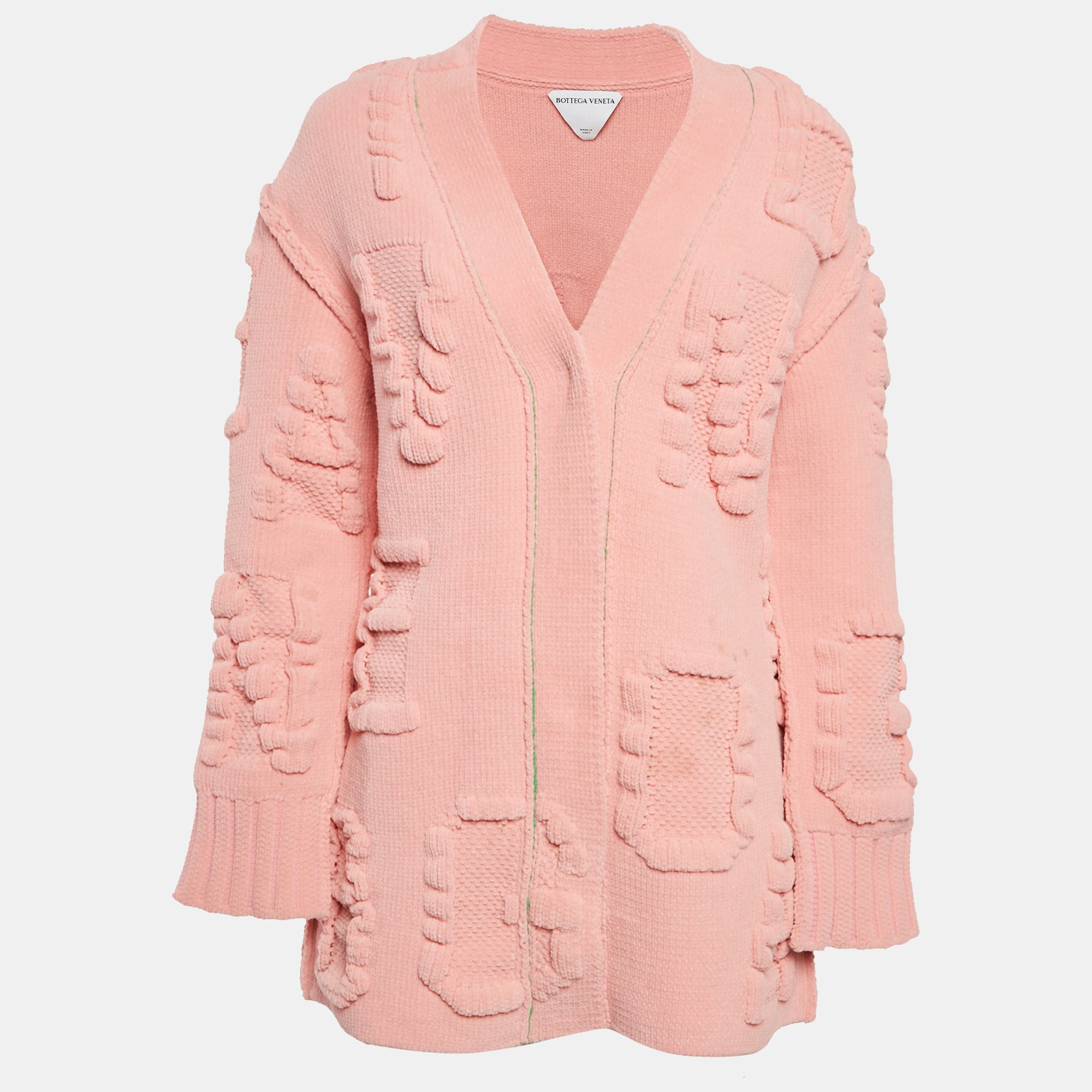 Bottega Veneta Pink Patterned Knit Long Cardigan M